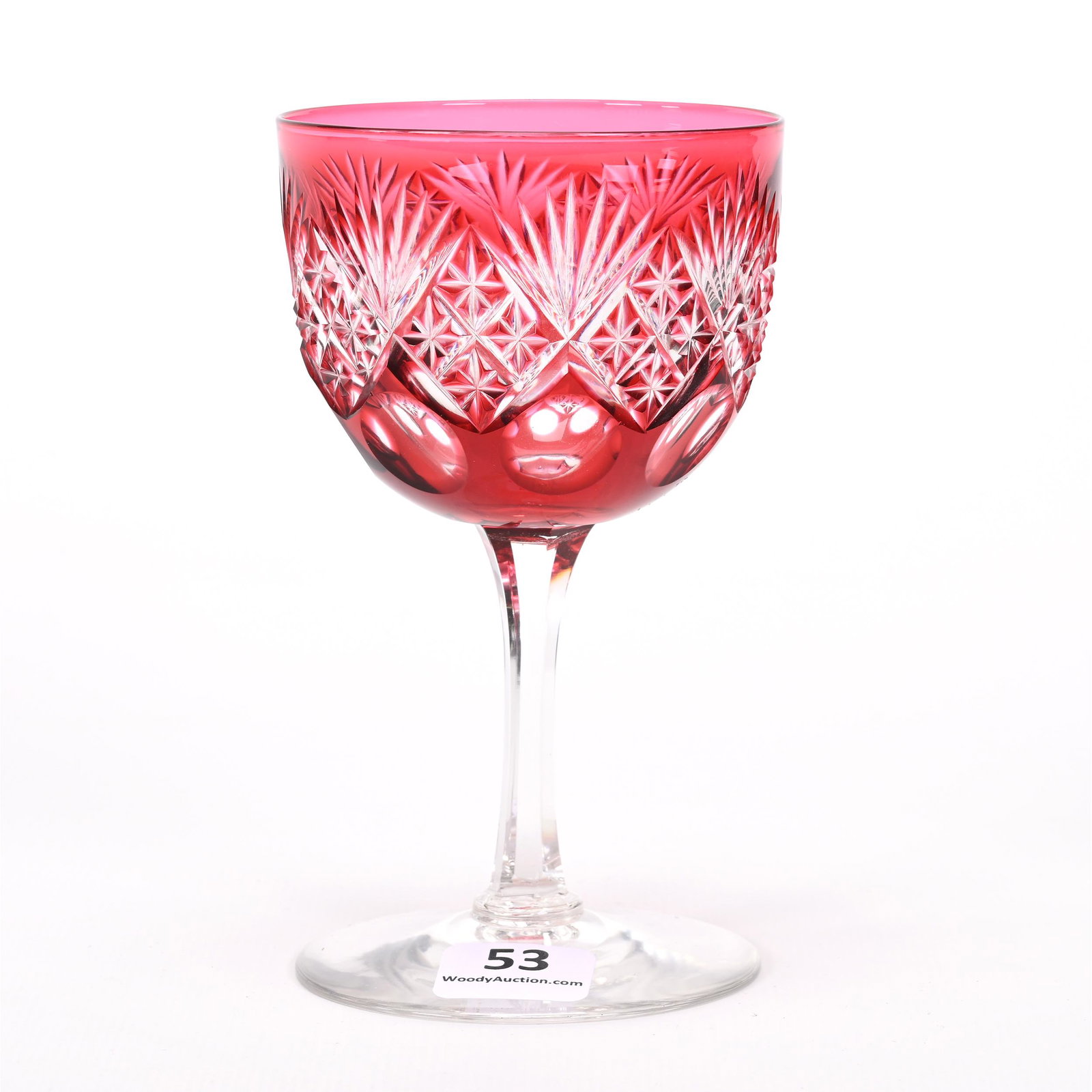 Wine Stem, ABCG, Red Cut To Clear: Wine Stem, ABCG, Red Cut To Clear, 5" x 2.75", Star Diamond, Punty And Fan Motif, Uncut Foot, Dennis R. Lemon Collection.