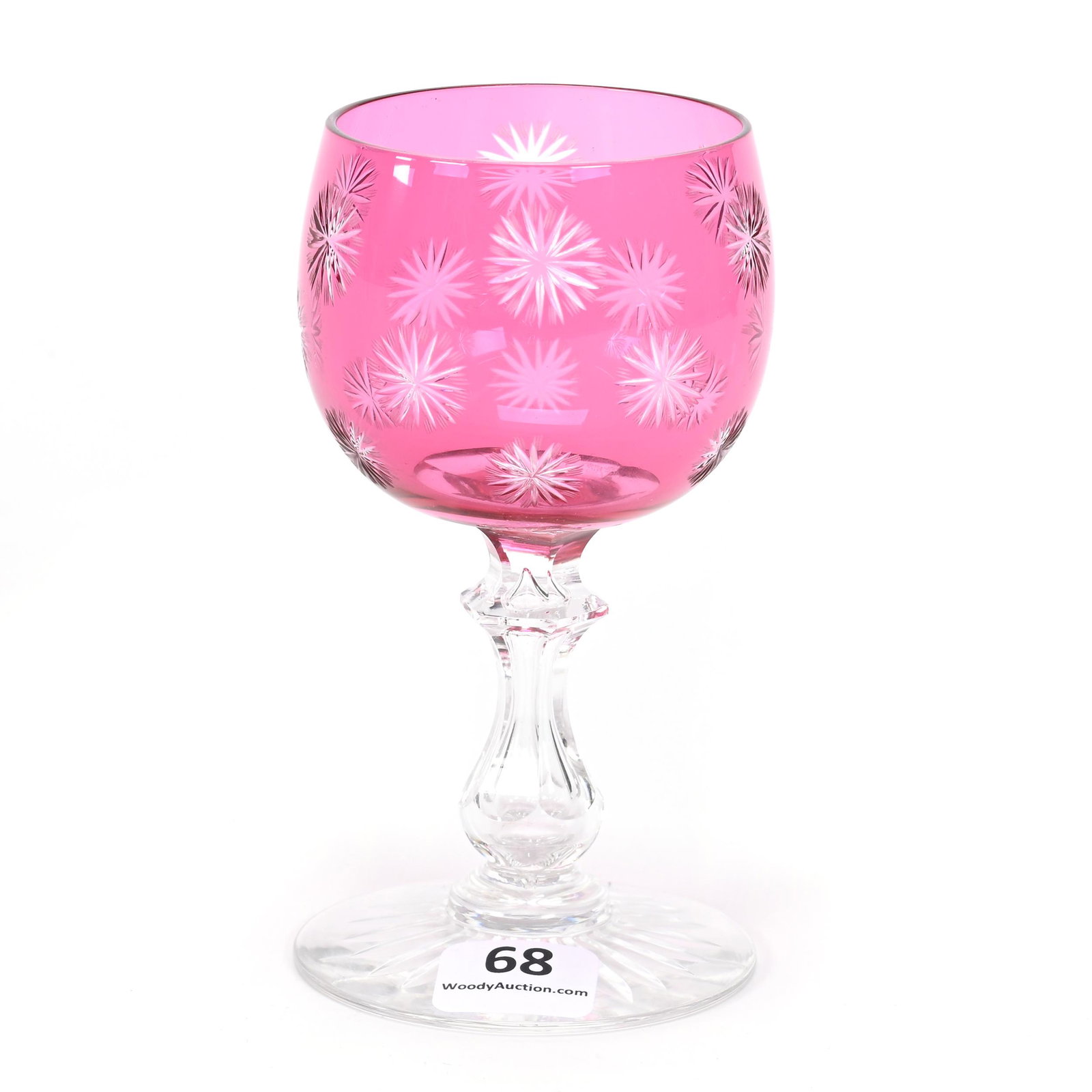 Wine Stem, ABCG, Cranberry Cut To Clear: Wine Stem, ABCG, Cranberry Cut To Clear, 4.75" x 2.5", Star Design By Higgins & Seiter, Blank By Dorflinger, Ray Cut Foot, Dennis R. Lemon Collection.