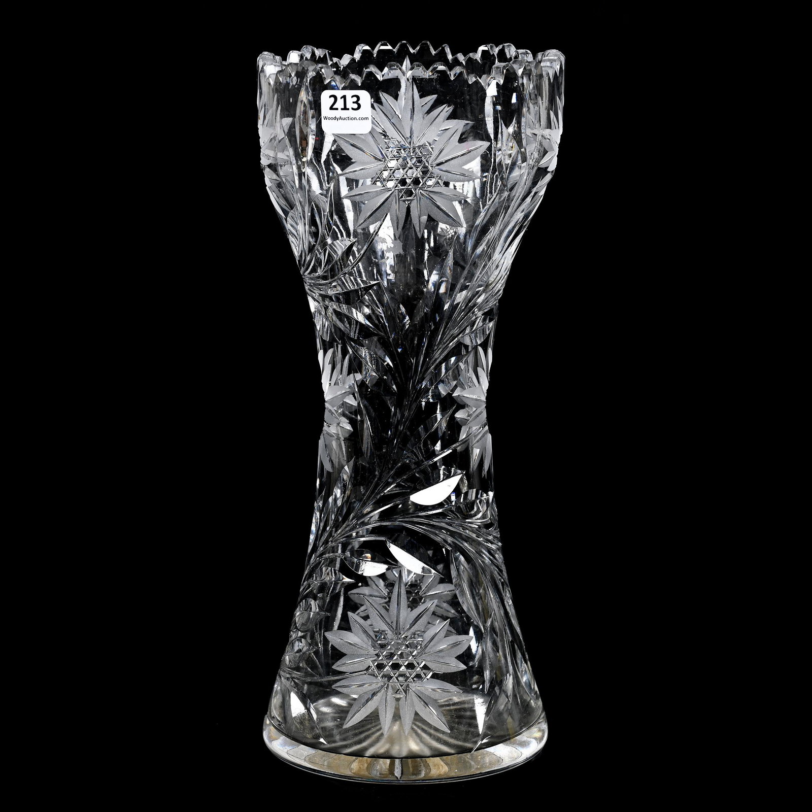 Vase, ABCG: Vase, ABCG, 12" x 5.25", Modified Floral With Nailhead Diamond Centers, Nebraska Private Collection.