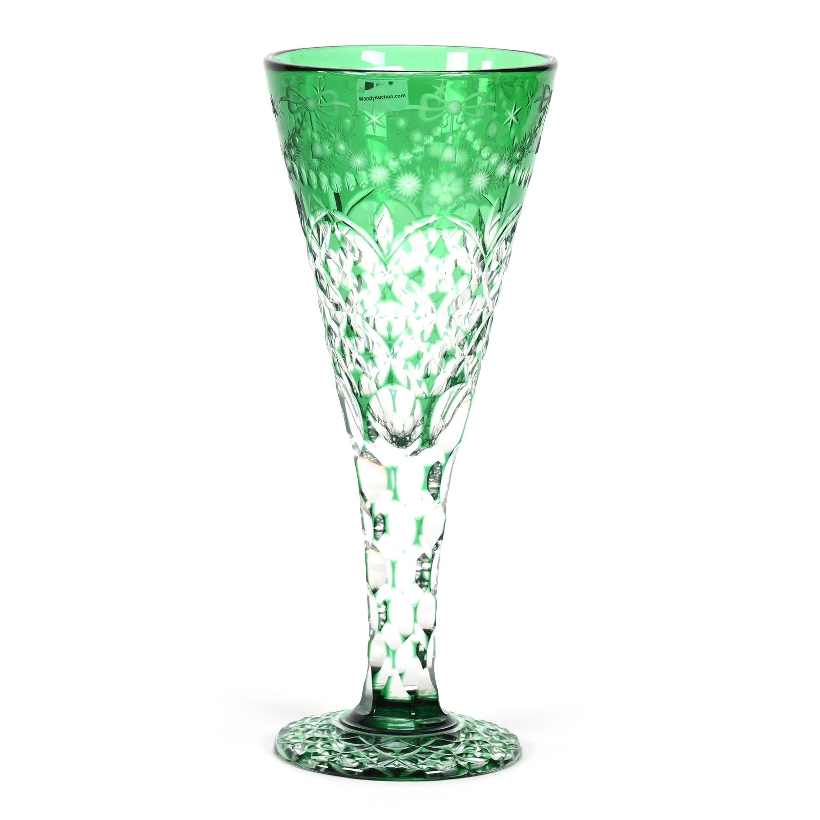 Trumpet Vase, BPCG, Green Cut To Clear (1 of 3)