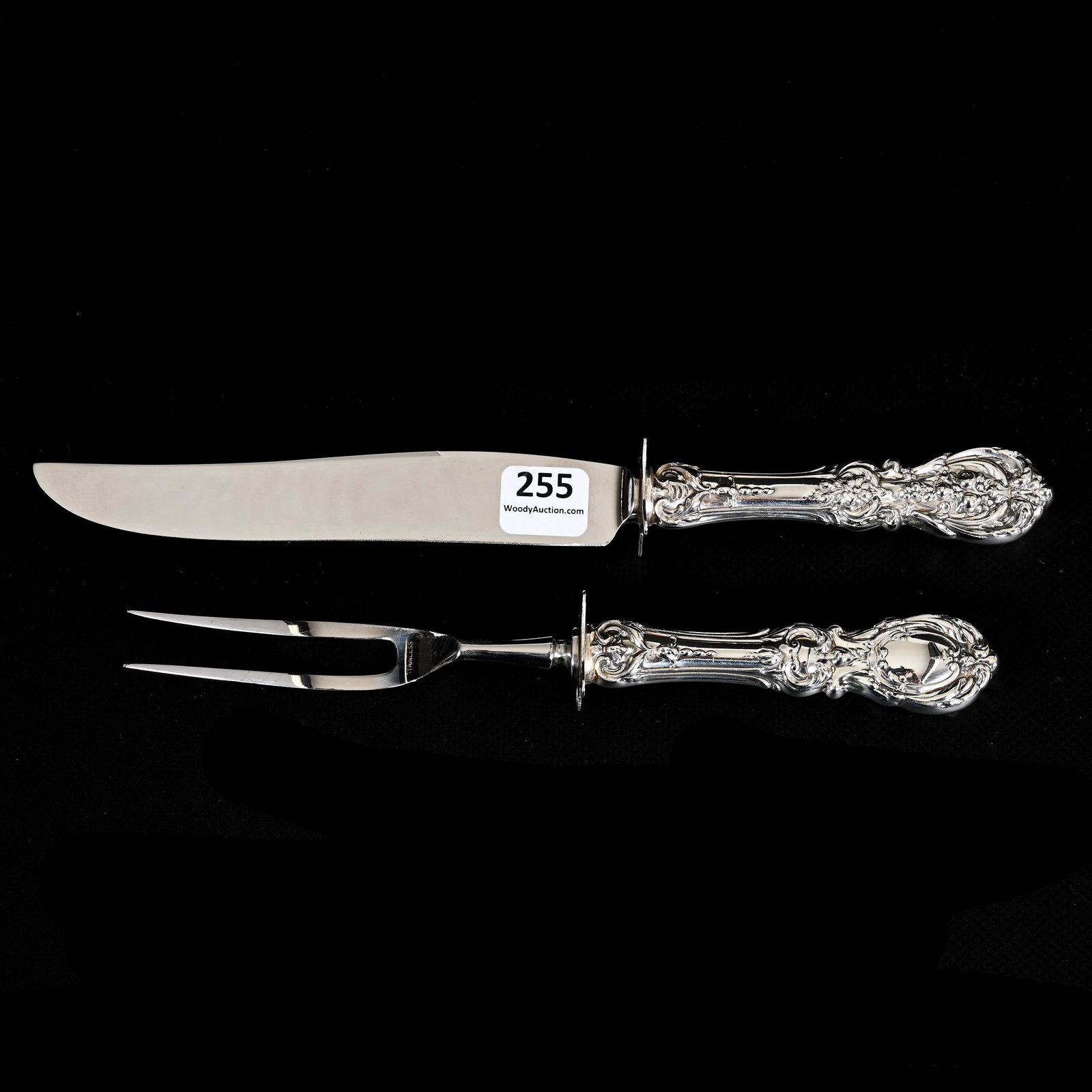 Roast Carving Knife & Fork, Francis 1st Sterling: Roast Carving Knife & Fork, Francis 1st Sterling, By Reed & Barton, Stainless Blade And Tong, Nebraska Private Collection.