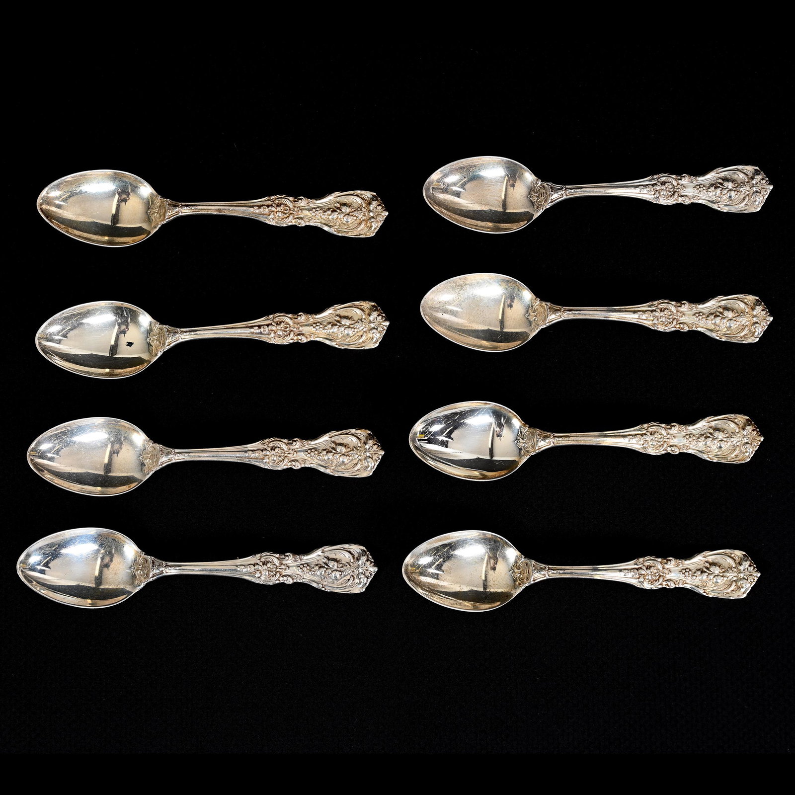 (8) Coffee Spoons, Francis 1st Sterling Silver: (8) Coffee Spoons, Francis 1st Sterling Silver, 4.25", By Reed & Barton, Total Weight Of 120 Grams, Nebraska Private Collection.