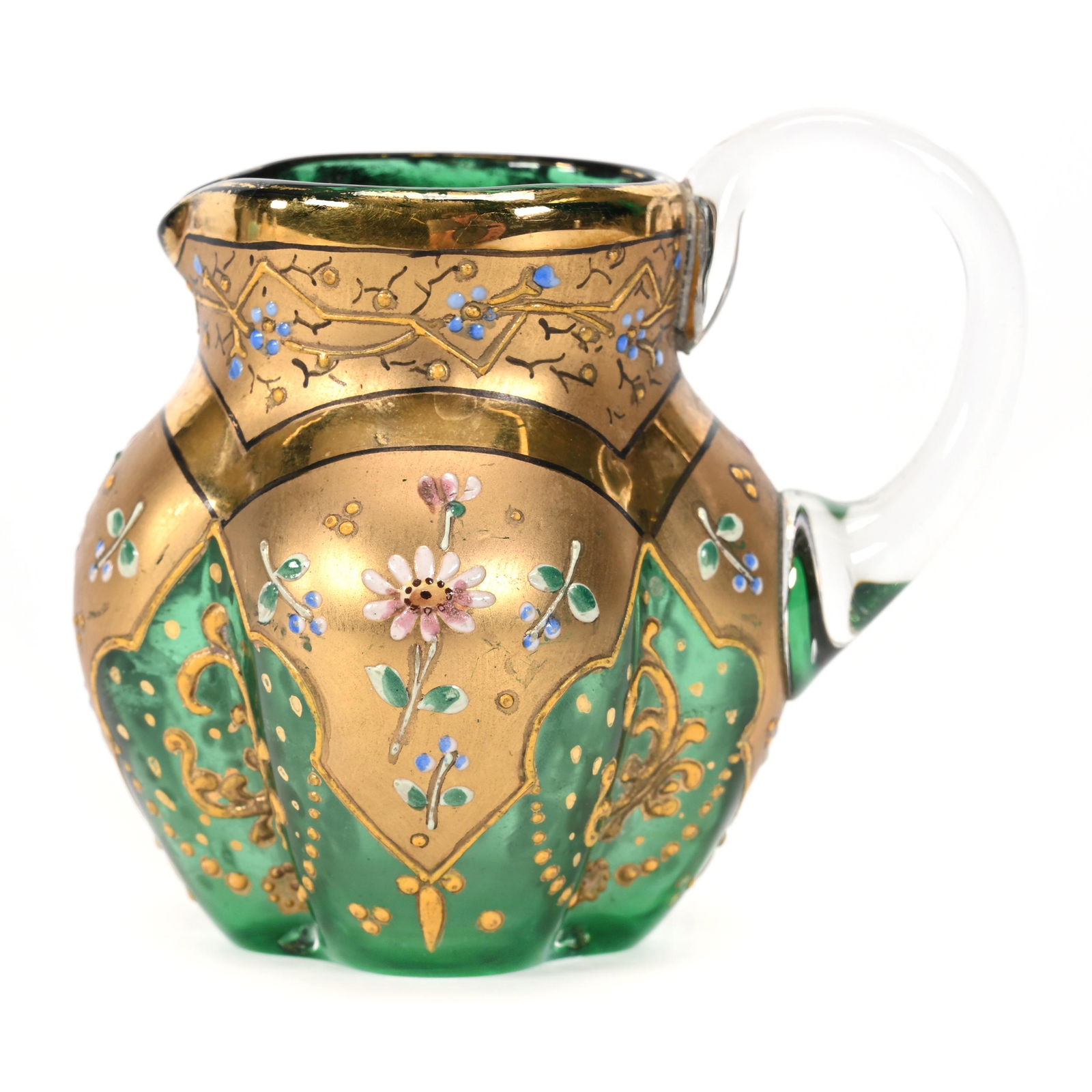 Miniature Pitcher, Green Bohemian Art Glass (1 of 3)