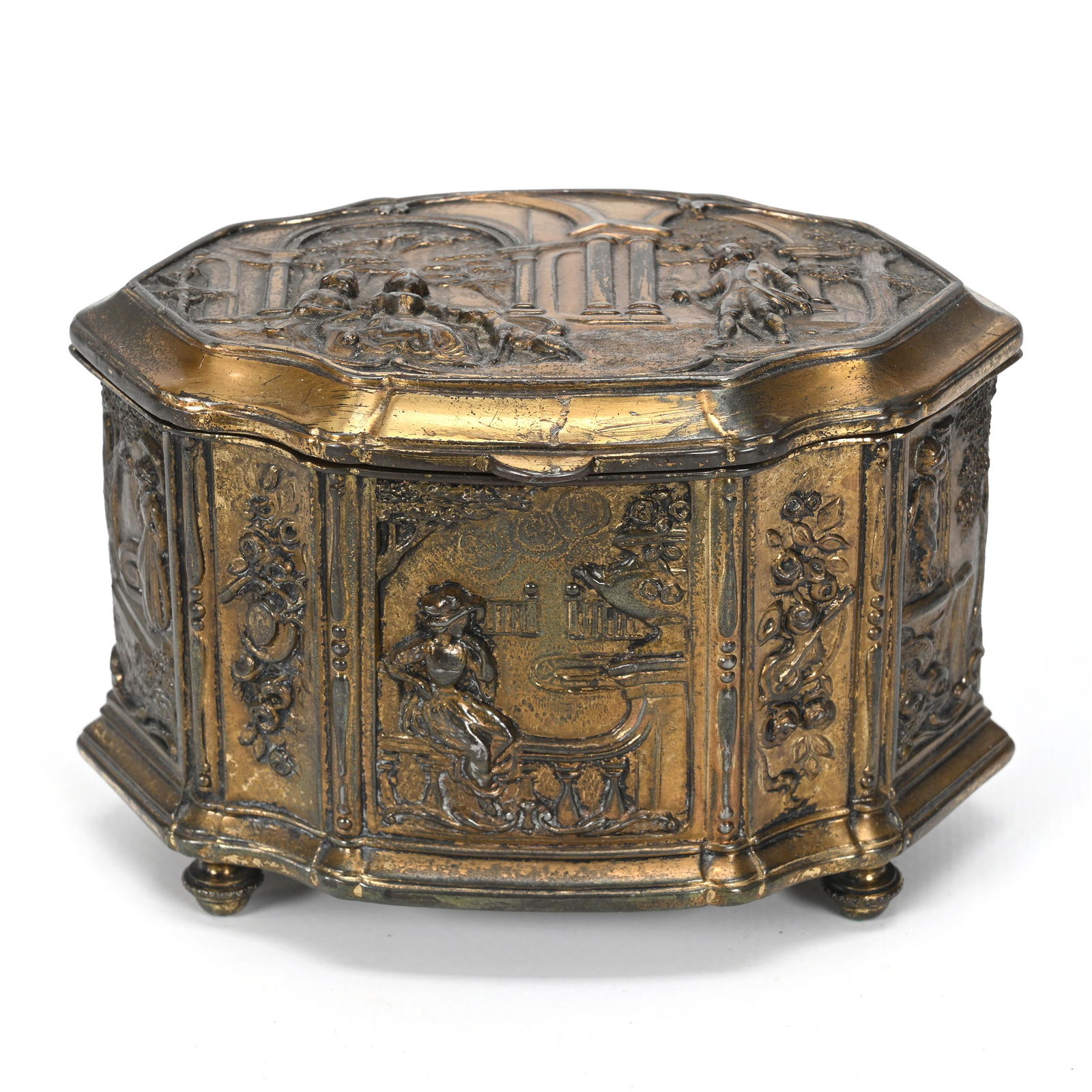 Trinket Box, Embossed Gilt Metal (1 of 6)