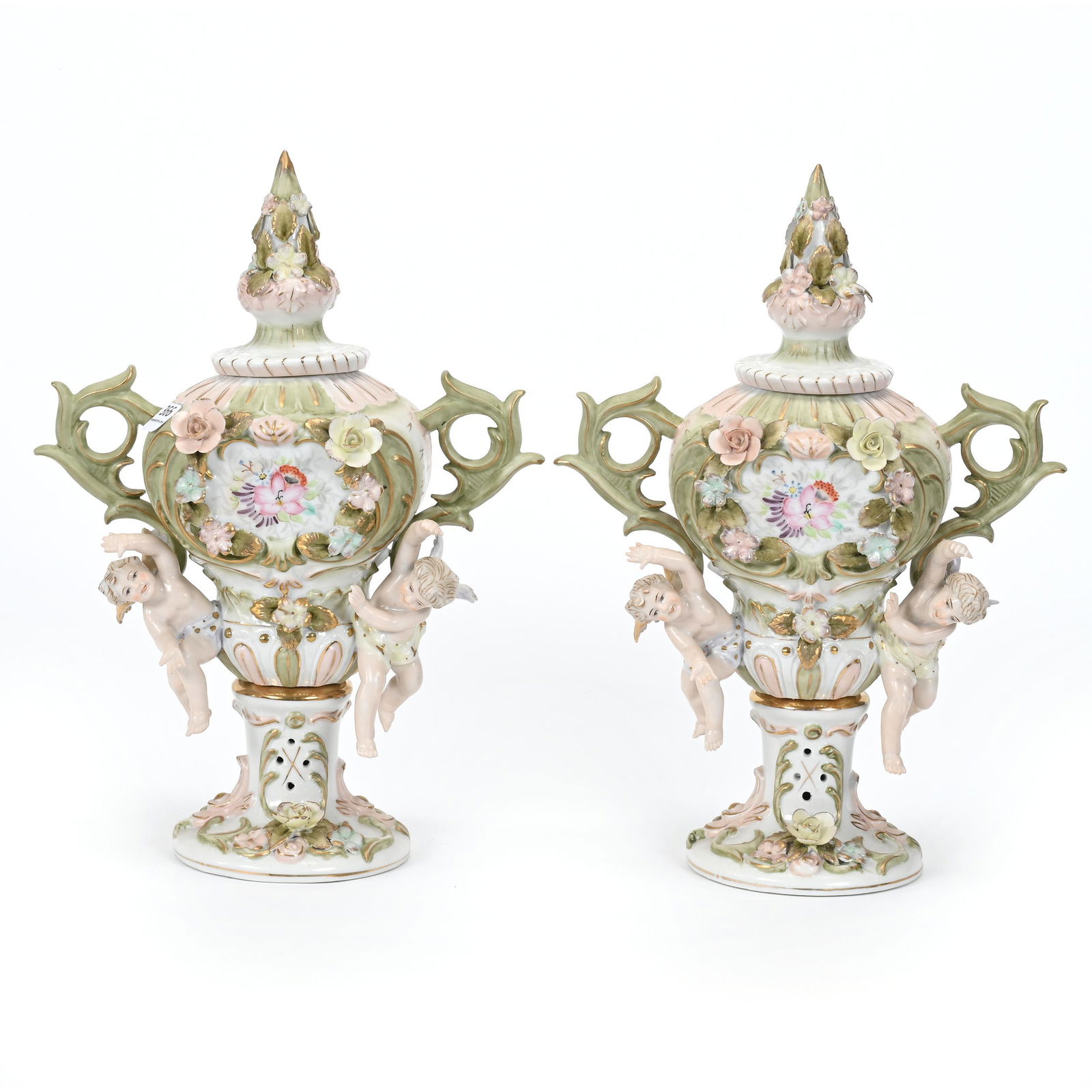 Pair Pedestal Urns, Unmarked Porcelain (1 of 4)