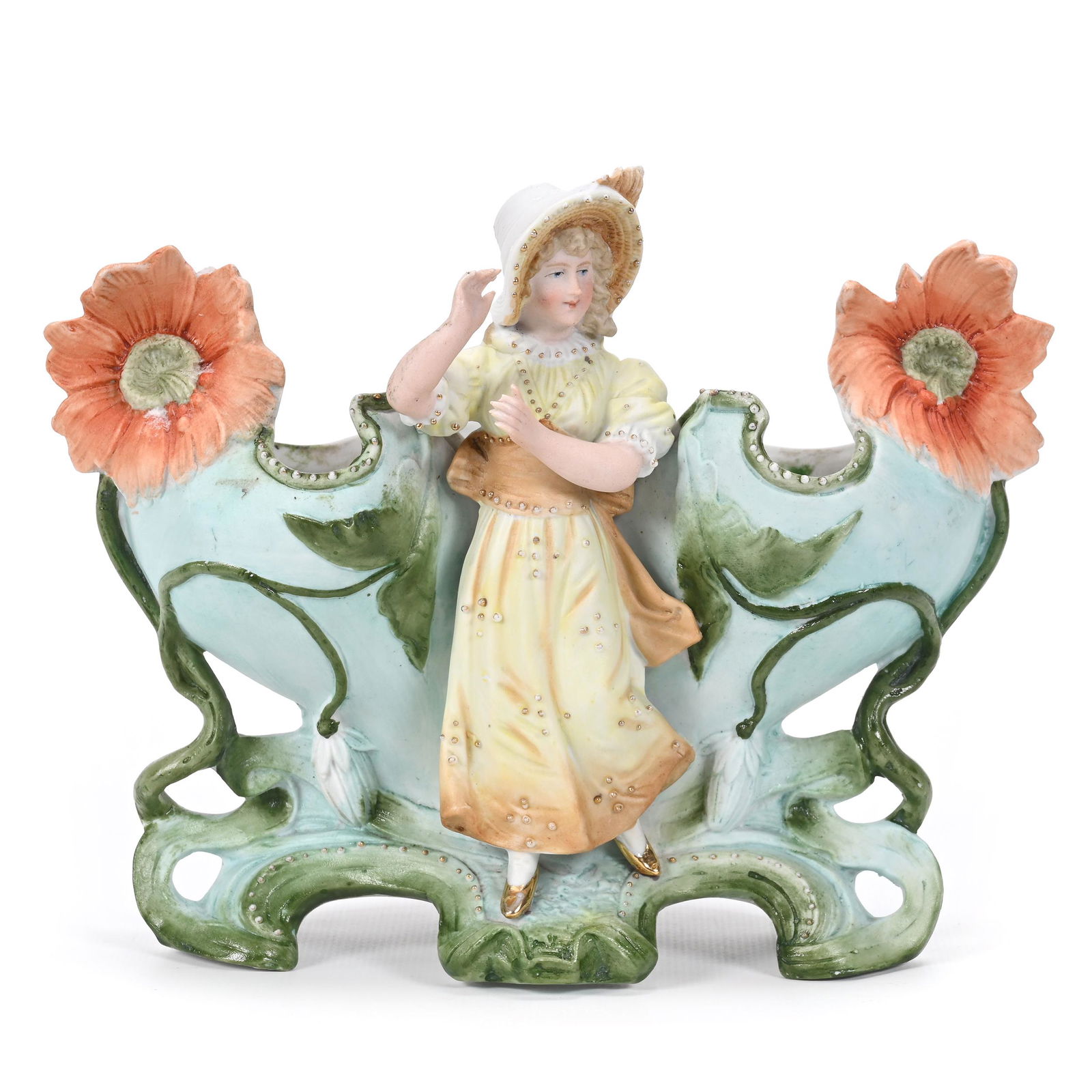 Vase, Unmarked German Figural Bisque (1 of 4)