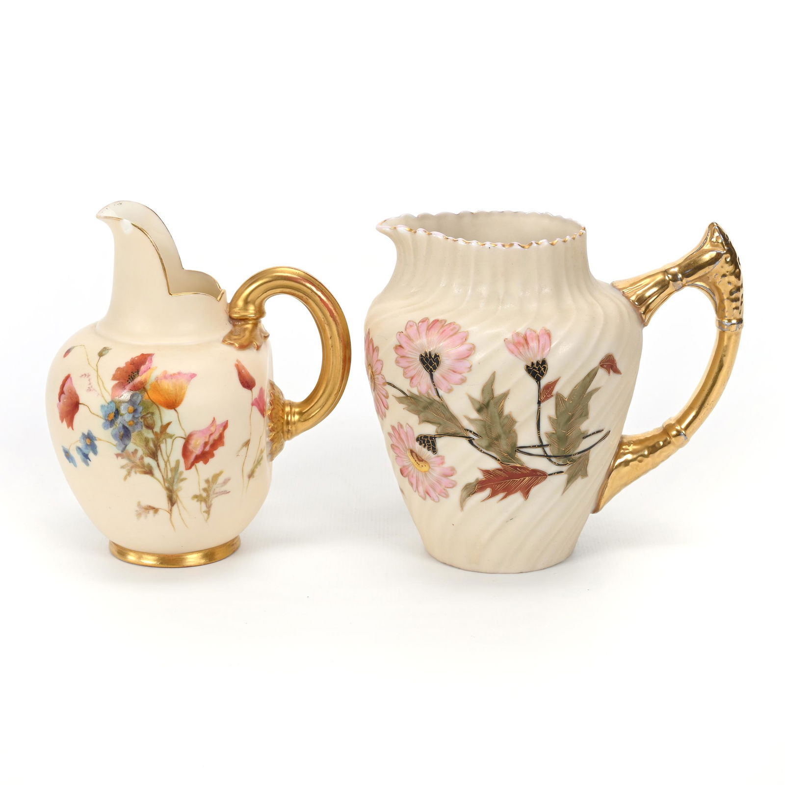 (2) Pitchers, Cream Tones With Colorful Floral Decor (1 of 5)