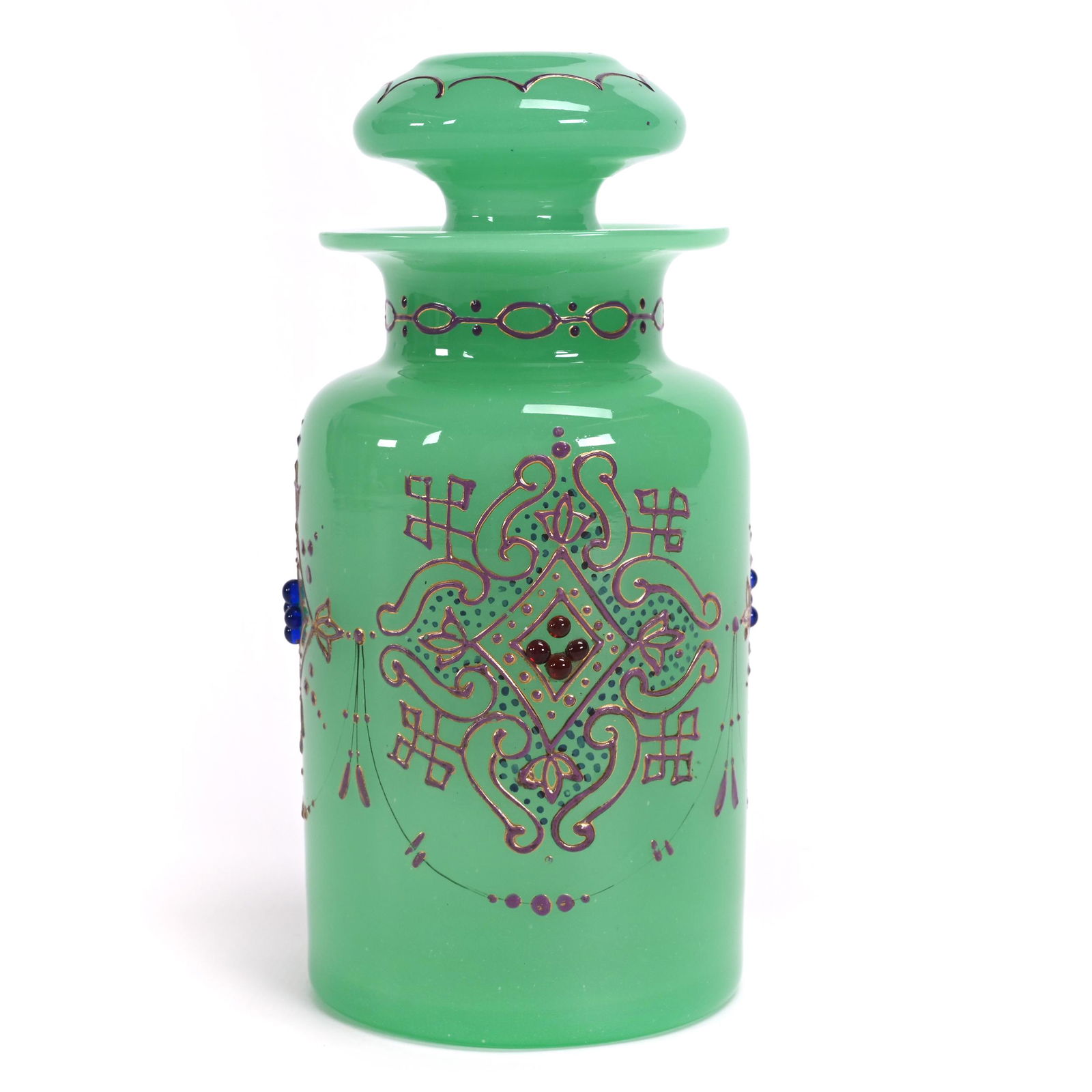 Covered Jar, Green Opaline Art Glass (1 of 4)