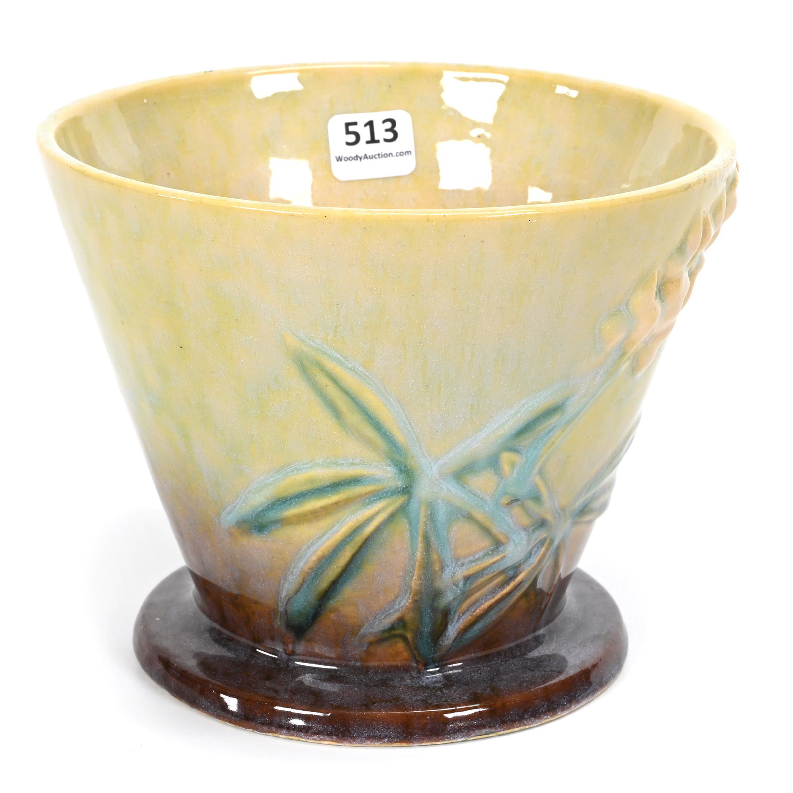 Flowerpot, Roseville #256-5" Art Pottery: Flowerpot, Roseville #256-5" Art Pottery, 5.25" x 6.5", Wincraft Pattern, Green Tones, Larry & Sharla Michael.