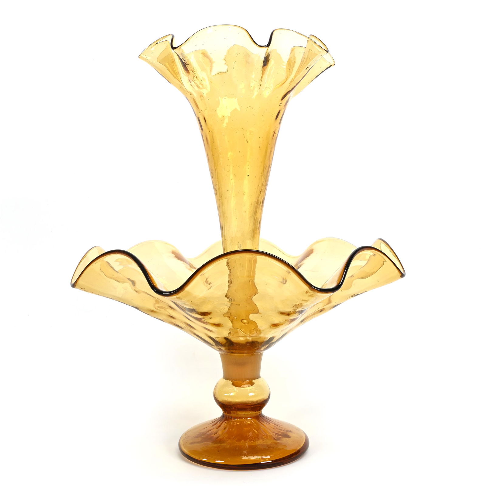 Epergne, Two Piece, Amber Art Glass (1 of 3)