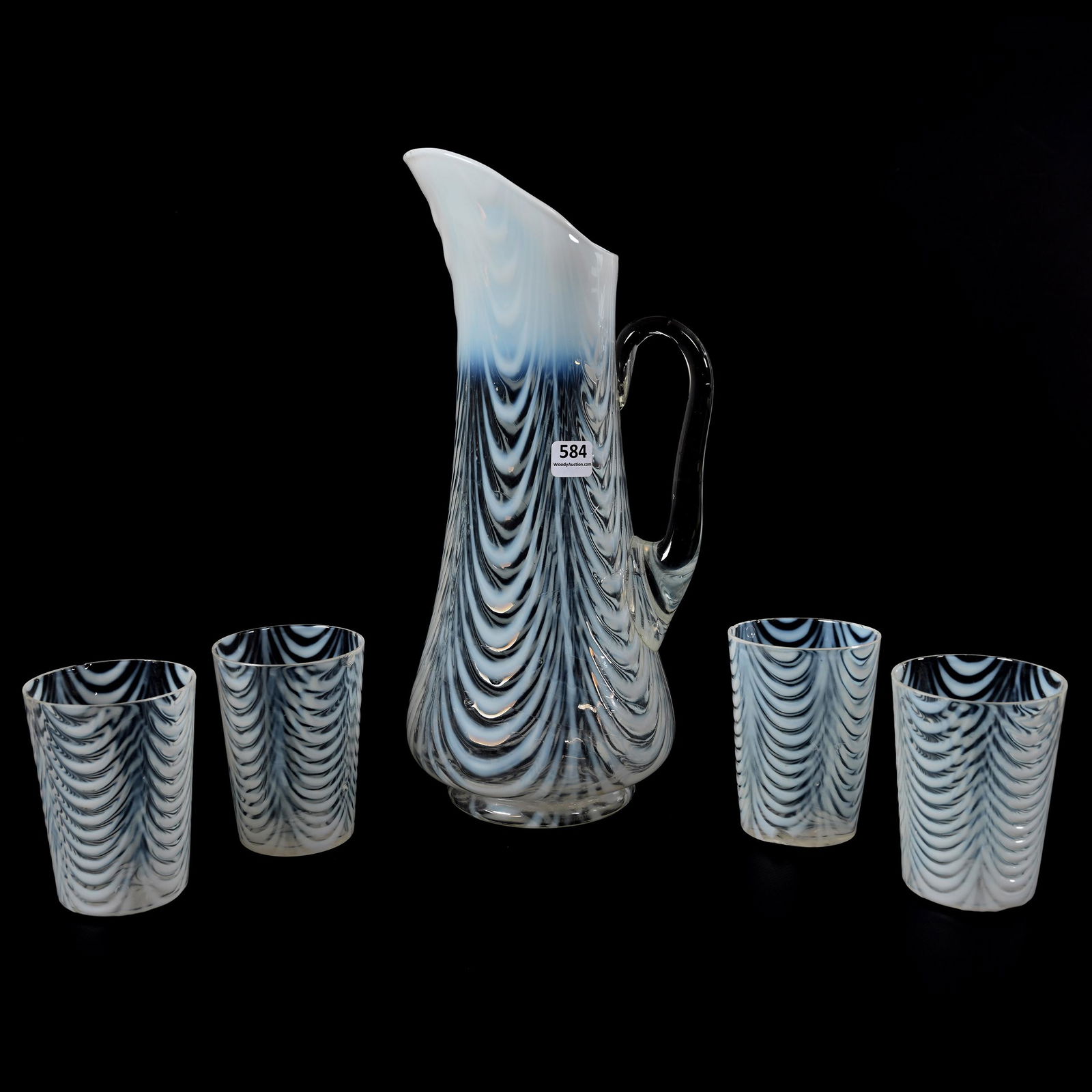 Water Set, White Opalescent Pattern Glass (1 of 7)