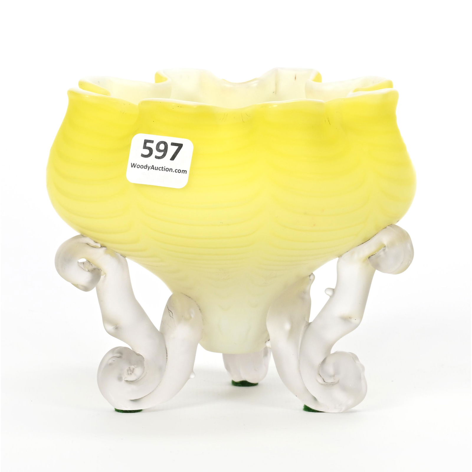 Bowl, Three Footed, Yellow Satin Art Glass (1 of 5)