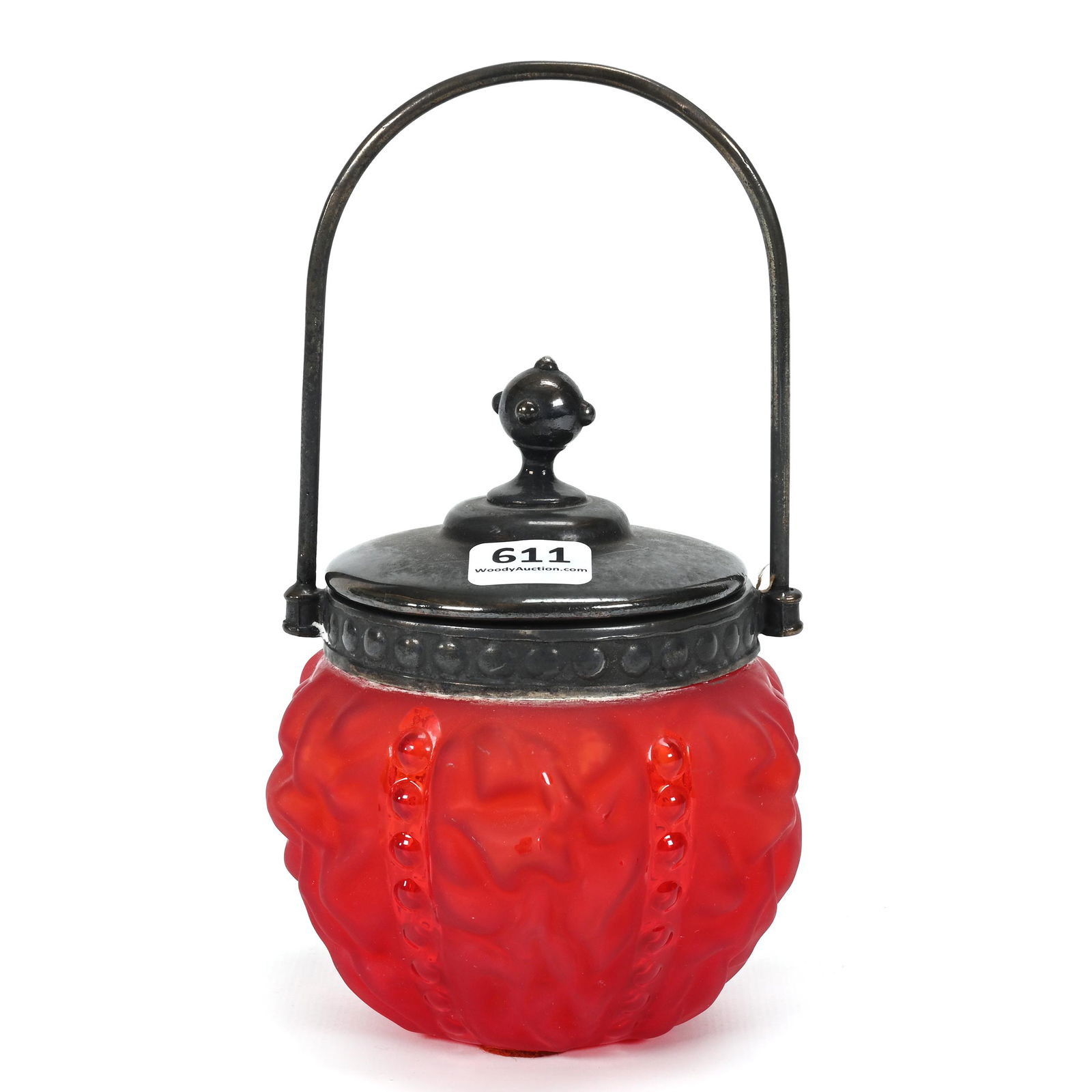 Sugar Bowl, Red Satin Beaded Drape Art Glass (1 of 4)