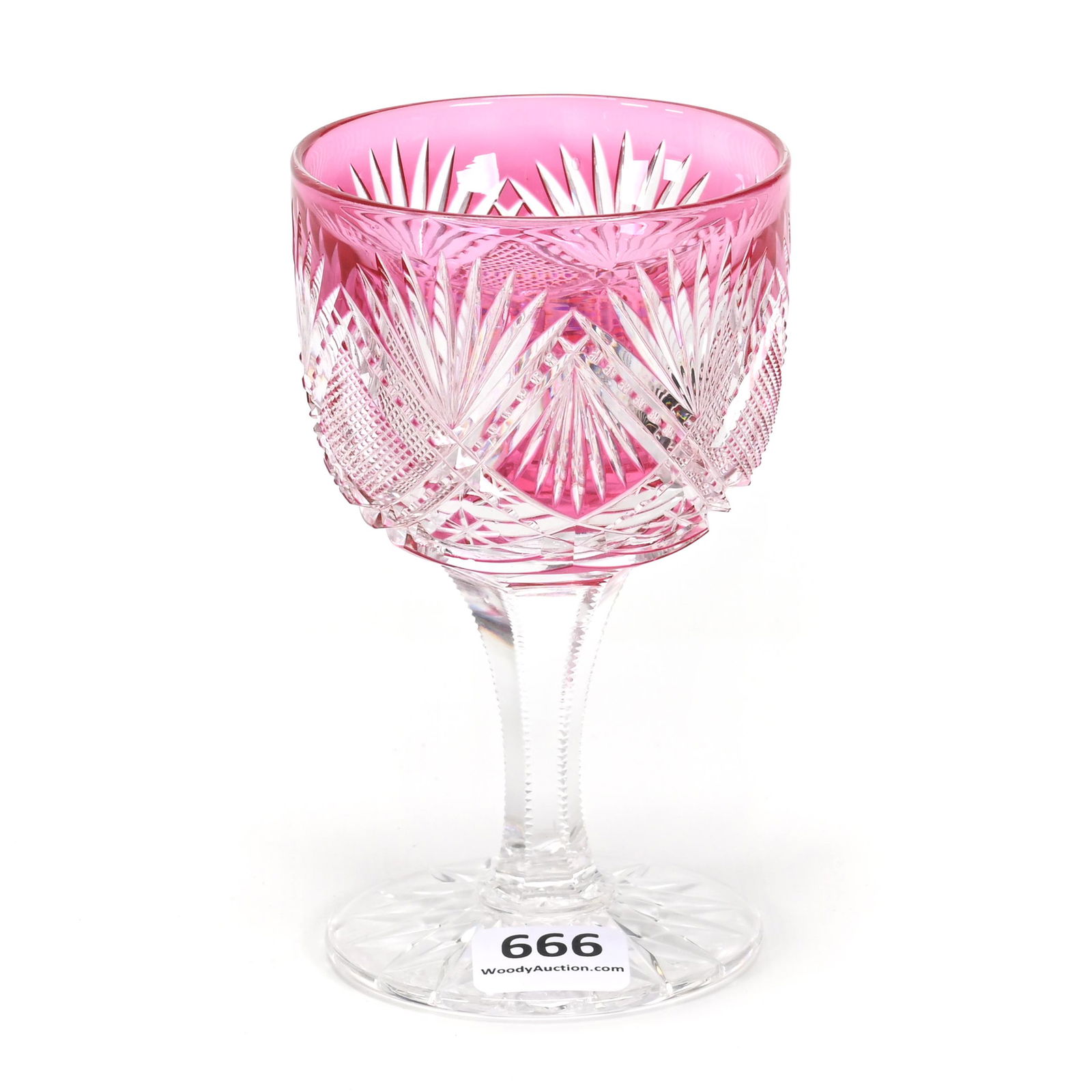 Wine Stem, ABCG, Cranberry Cut To Clear: Wine Stem, ABCG, Cranberry Cut To Clear, 4.75" x 2.75", Parisian Pattern By Dorflinger, Solid Notched Stem, Hobstar Foot, This Item Sold At The 3-5-22 Woody Auction And Was Returned, There Is A Chip O