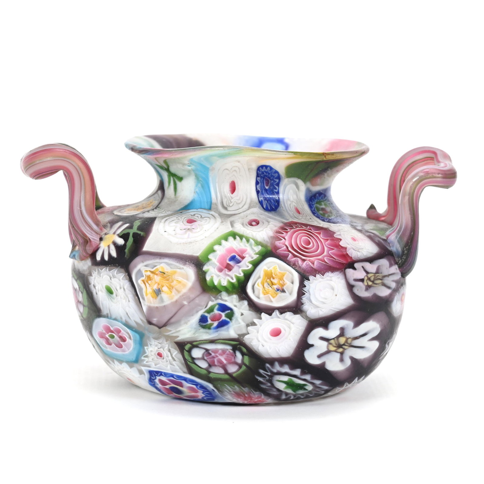 Vase, Two Handles, Early Millefiori Art Glass (1 of 3)