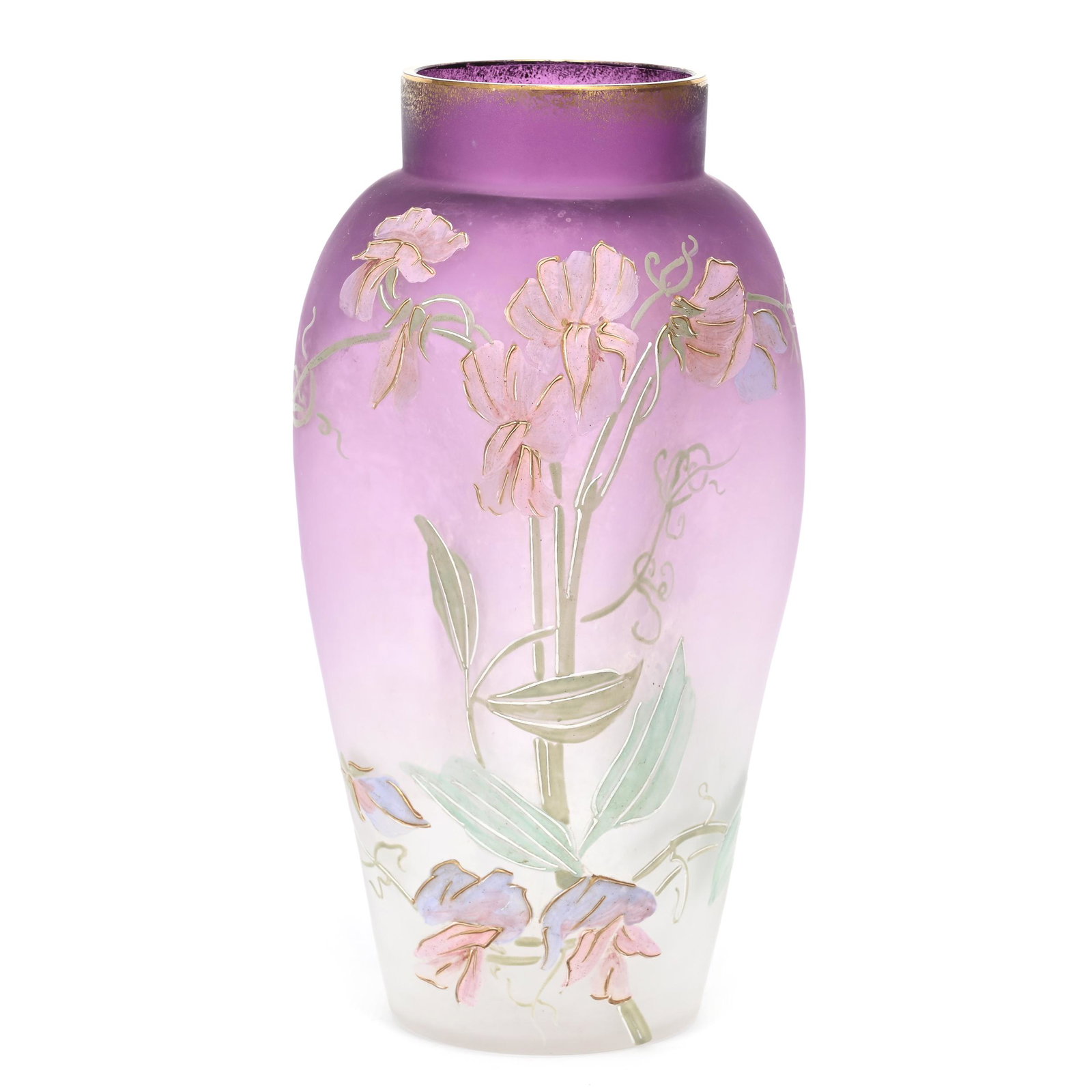 Vase, Frosted Amethyst Shading To Clear Art Glass (1 of 4)