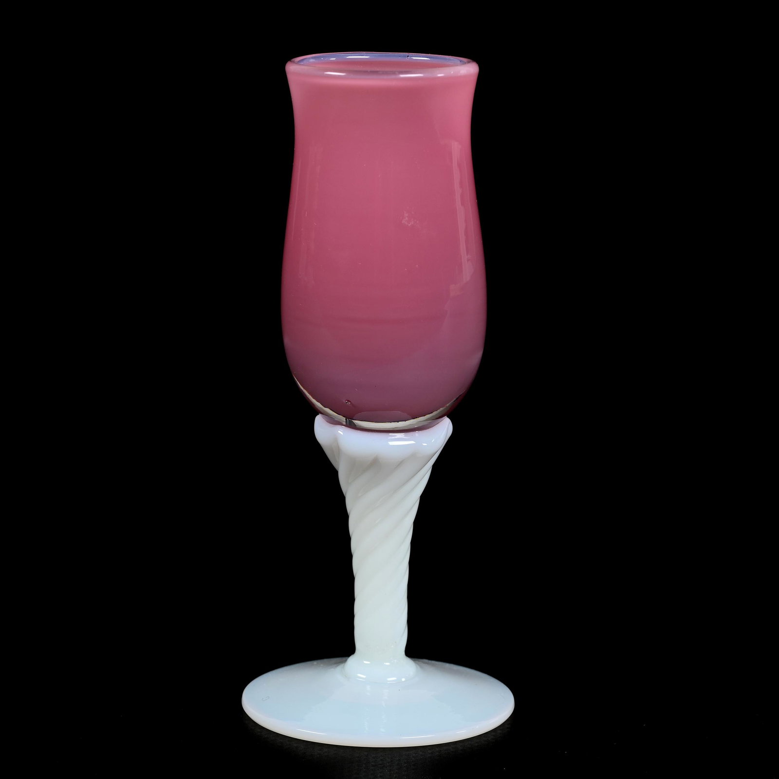 Bud Vase, Pink Opaque Body, Alabaster Stem (1 of 3)