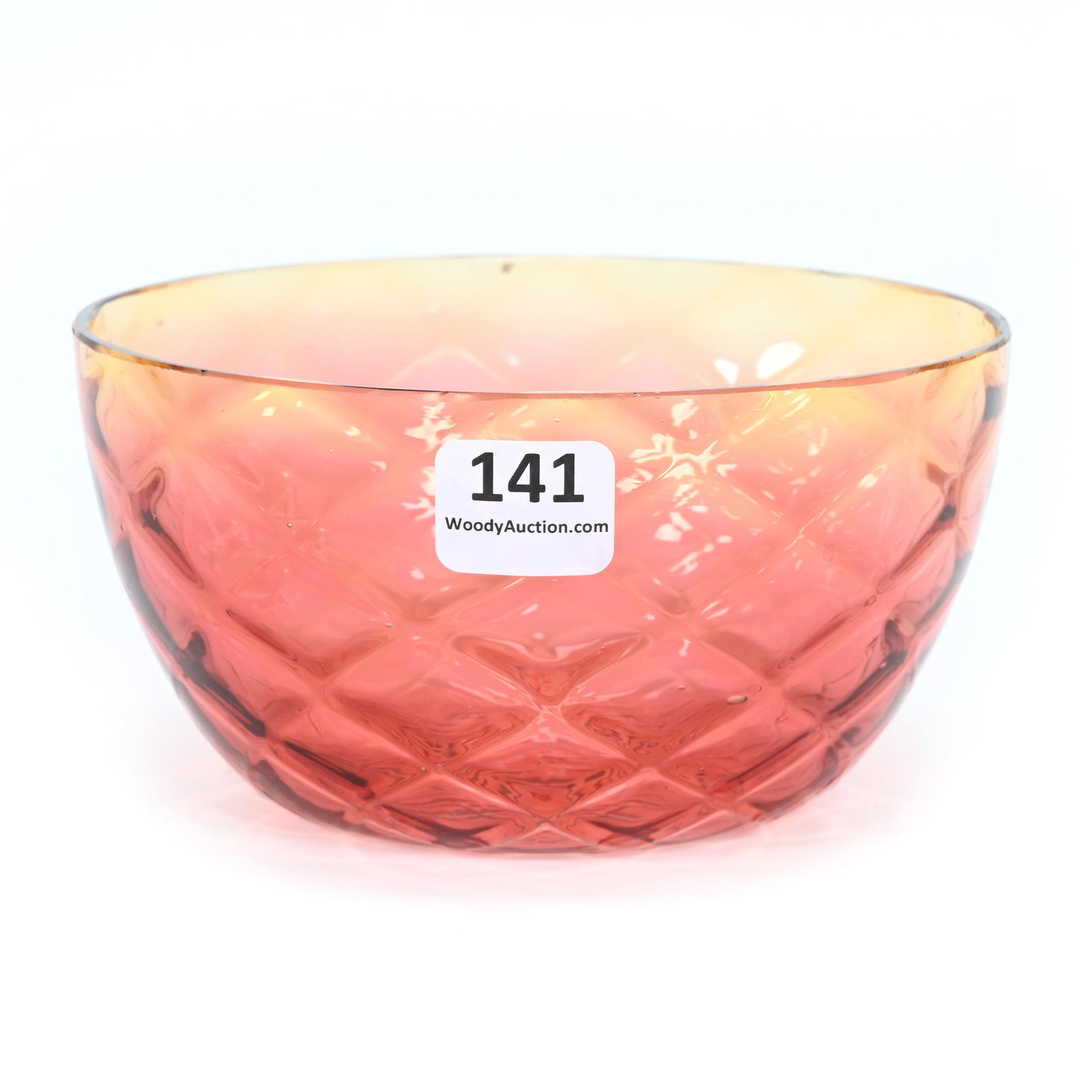 Finger Bowl, Amberina Diamond Quilted Art Glass: Finger Bowl, Amberina Diamond Quilted Art Glass, 2.5" x 5", Small Interior Rim Nick, Indiana Personal Collection