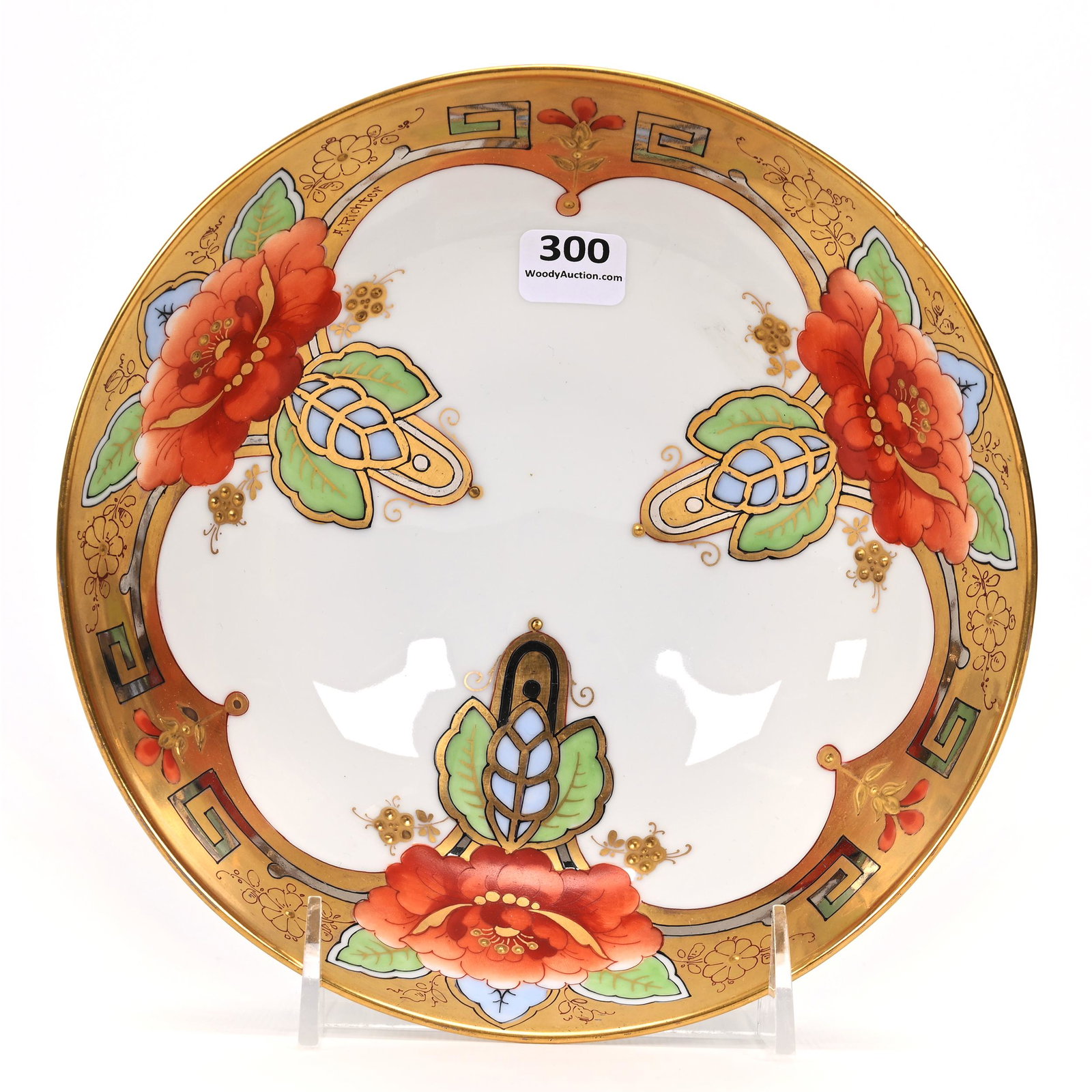 Pedestal Bowl Marked Pickard Dahlia Rubra Pattern (1 of 3)