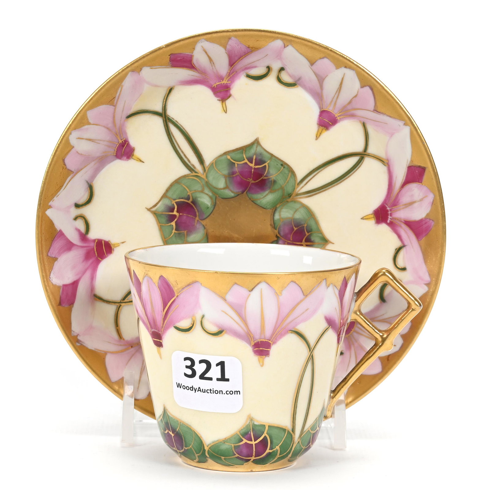 Cup & Saucer Marked Pickard Cyclamen Pattern (1 of 4)