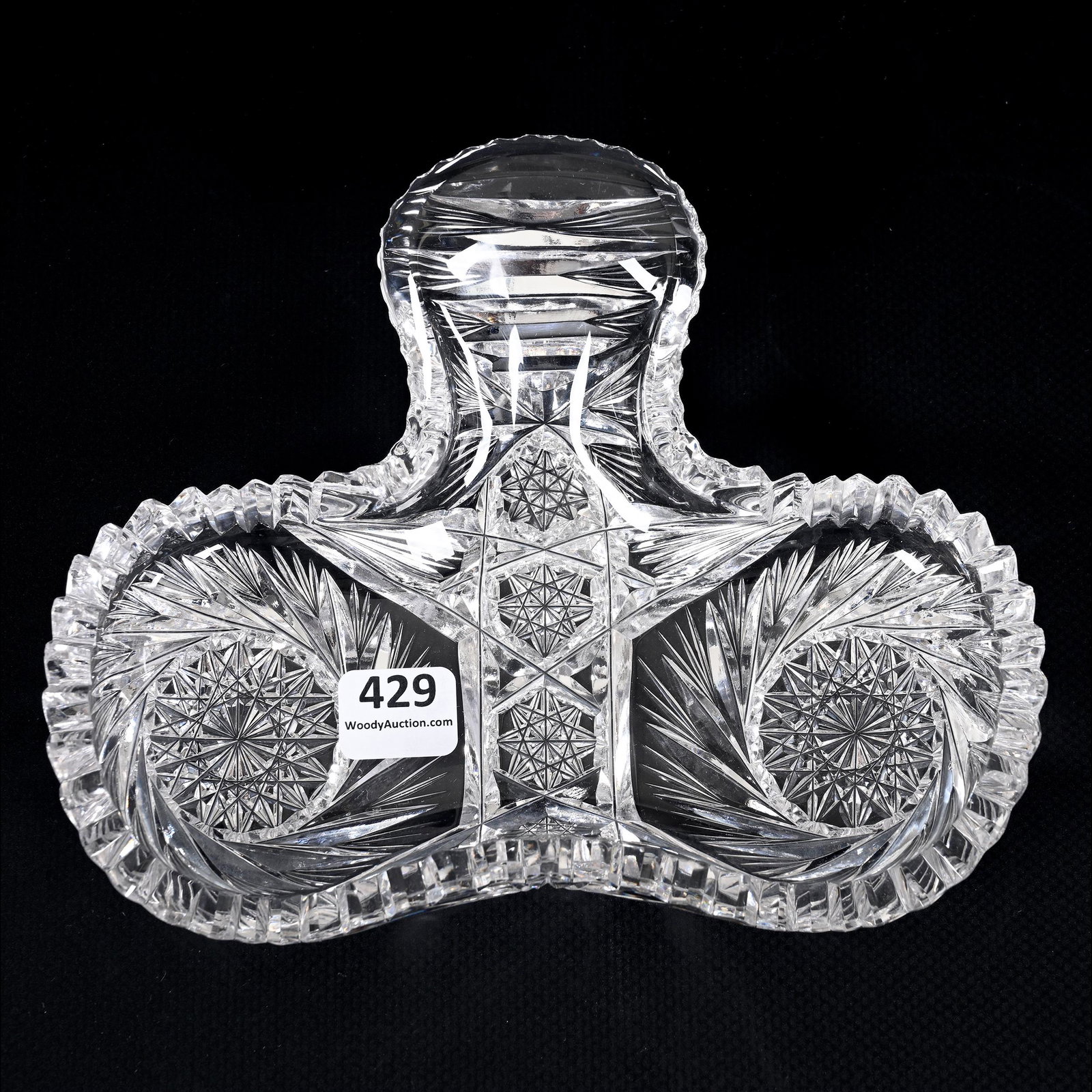 Ladle Rest, American Brilliant Cut Glass: Ladle Rest, American Brilliant Cut Glass, 5.75" x 7.25", Pinwheel, Hobstar And Fan Motif, One Serious Tooth Chip, From The Collection Of Barbara And The Late Dr. William Shulhof