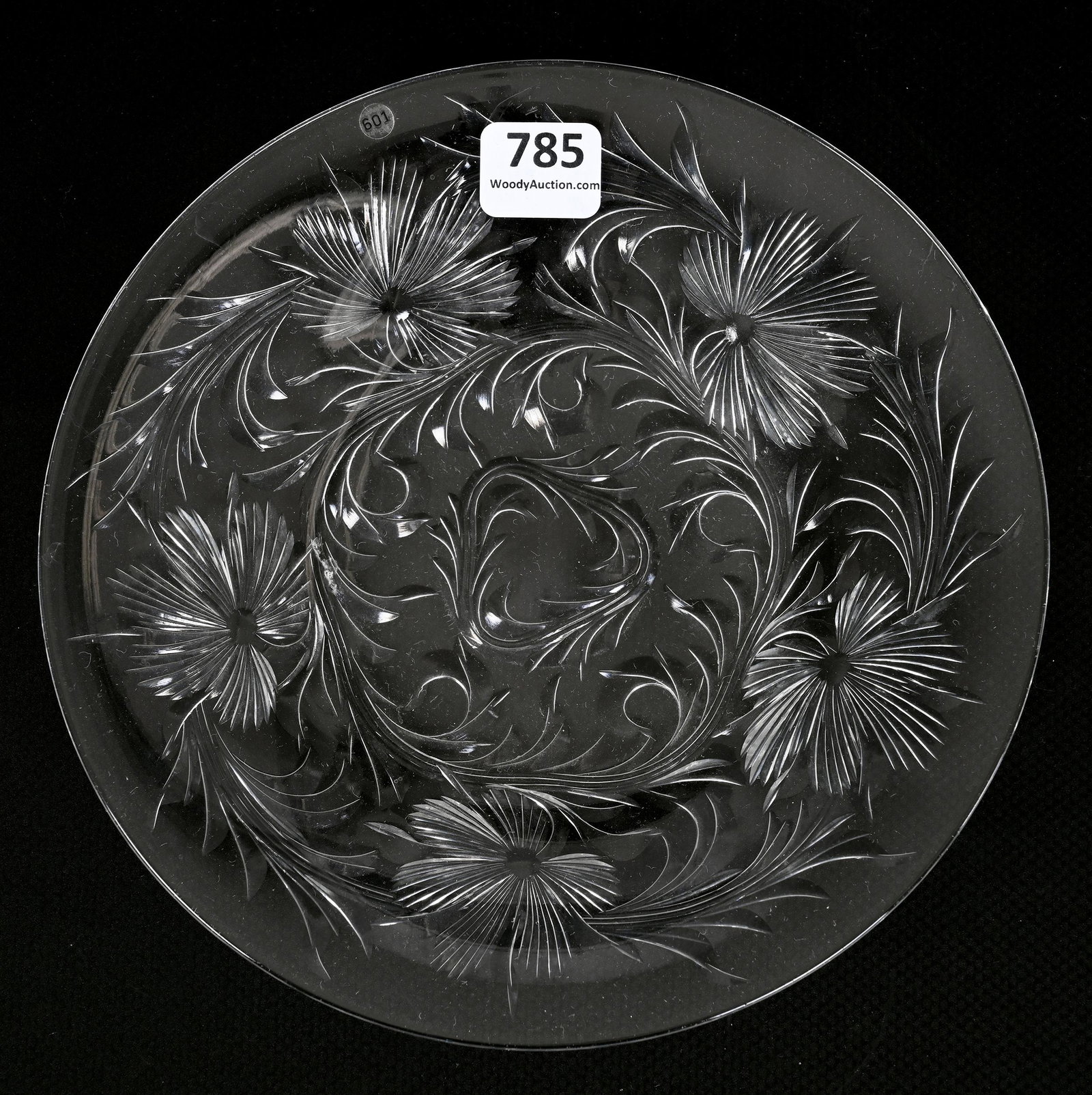 Plate, American Brilliant Cut Glass: Plate, American Brilliant Cut Glass, 7", Lightly Engraved Floral Motif Attributed To Pairpoint, Kathy & The Late Leigh Emmerson