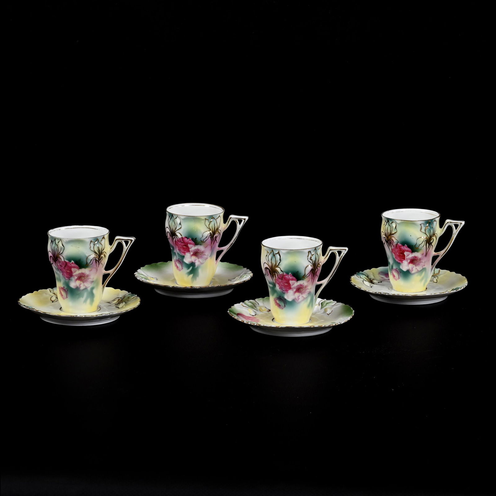 (4) Cups & Saucers Marked R.S. Prussia, Iris Mold (1 of 3)