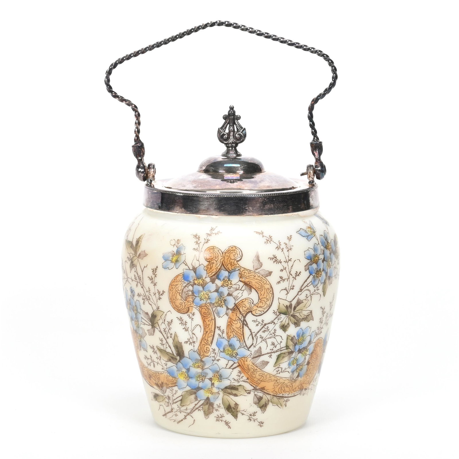 Cracker Jar, Unmarked Wave Crest Art Glass (1 of 3)