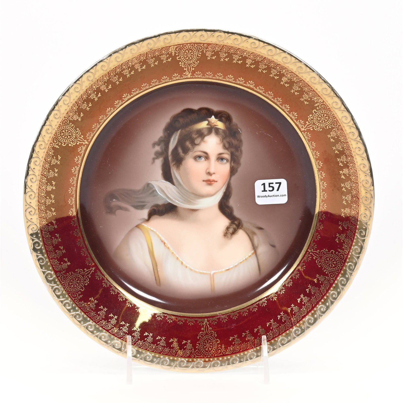 Plate Marked With Beehive, Queen Louisa Portrait: Plate Marked With Beehive, Queen Louisa Portrait, 9.5", Brown Tones With Iridescent Maroon Border And Heavy Gold Trim, The David & Marlene Howard Collection.