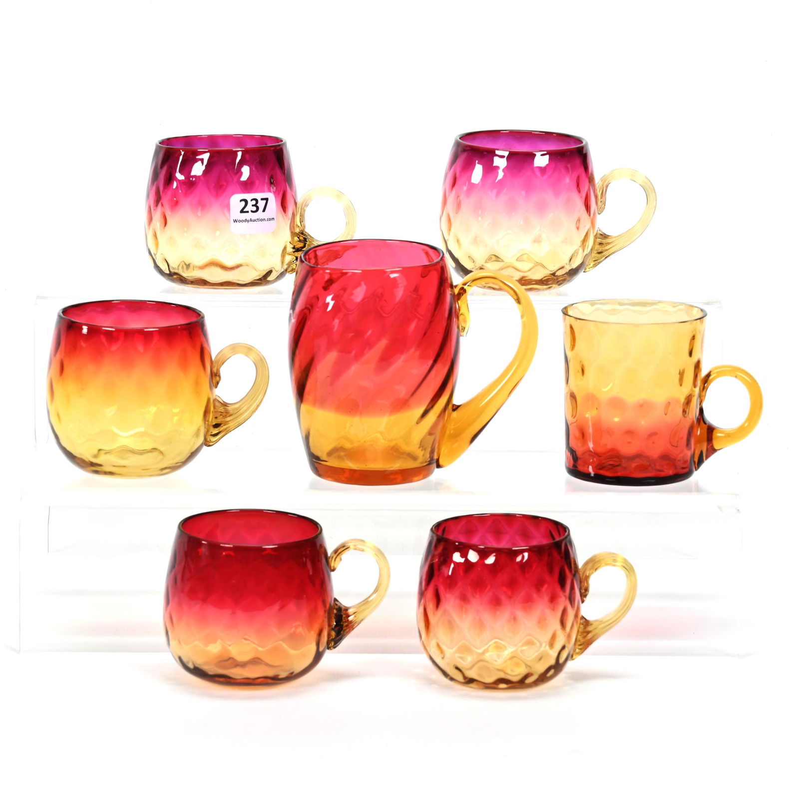 (7) Punch Cups, Assorted Amberina Art Glass (1 of 4)