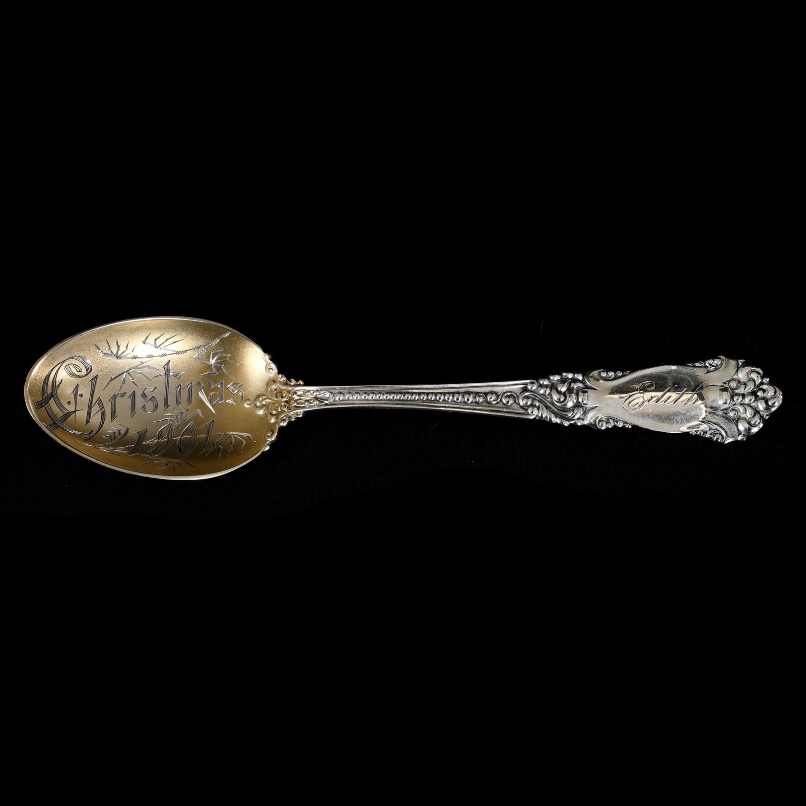 Souvenir Spoon, Reed & Barton Sterling: Souvenir Spoon, Reed & Barton Sterling, 5.75", Inscribed "Christmas 1901", "Edith" And "Ida", The David & Marlene Howard Collection.