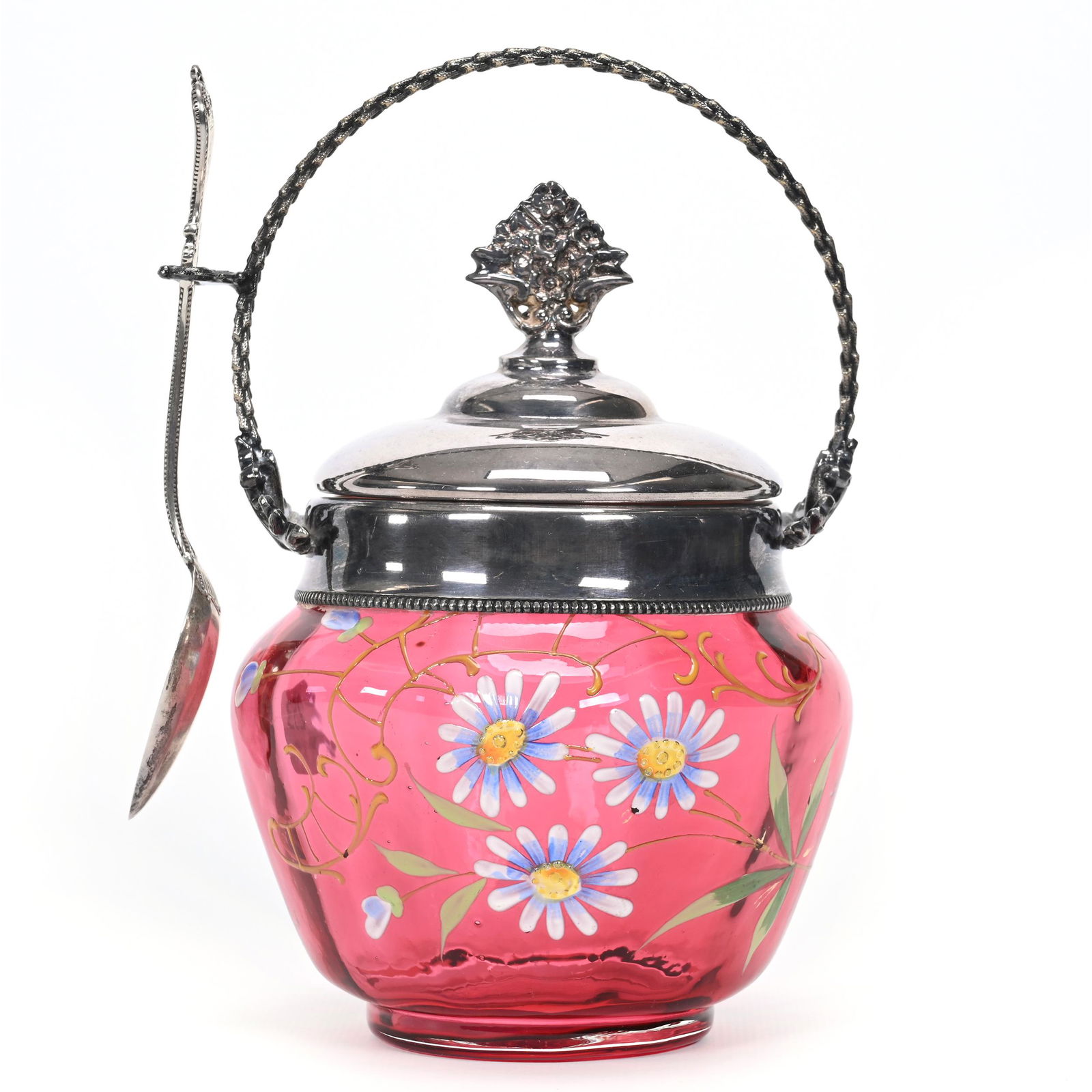 Victorian Sweetmeat, Cranberry Art Glass Insert (1 of 4)