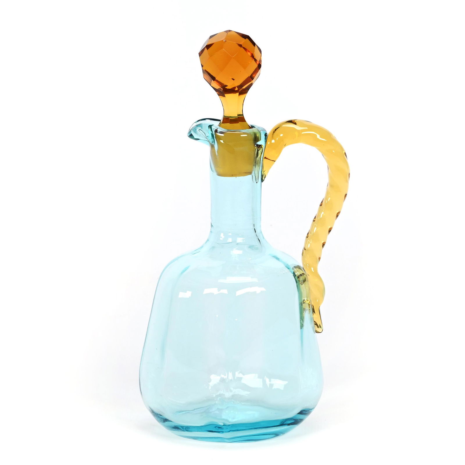 Cruet Bottle, Blue Optic Ribbed Art Glass (1 of 3)
