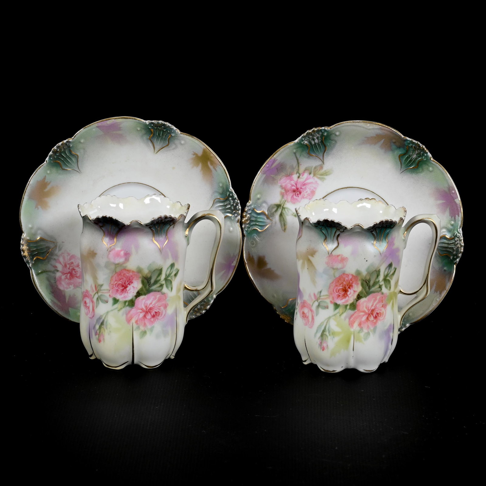 Pair Chocolate Cups & Saucers Marked R.S. Prussia (1 of 3)