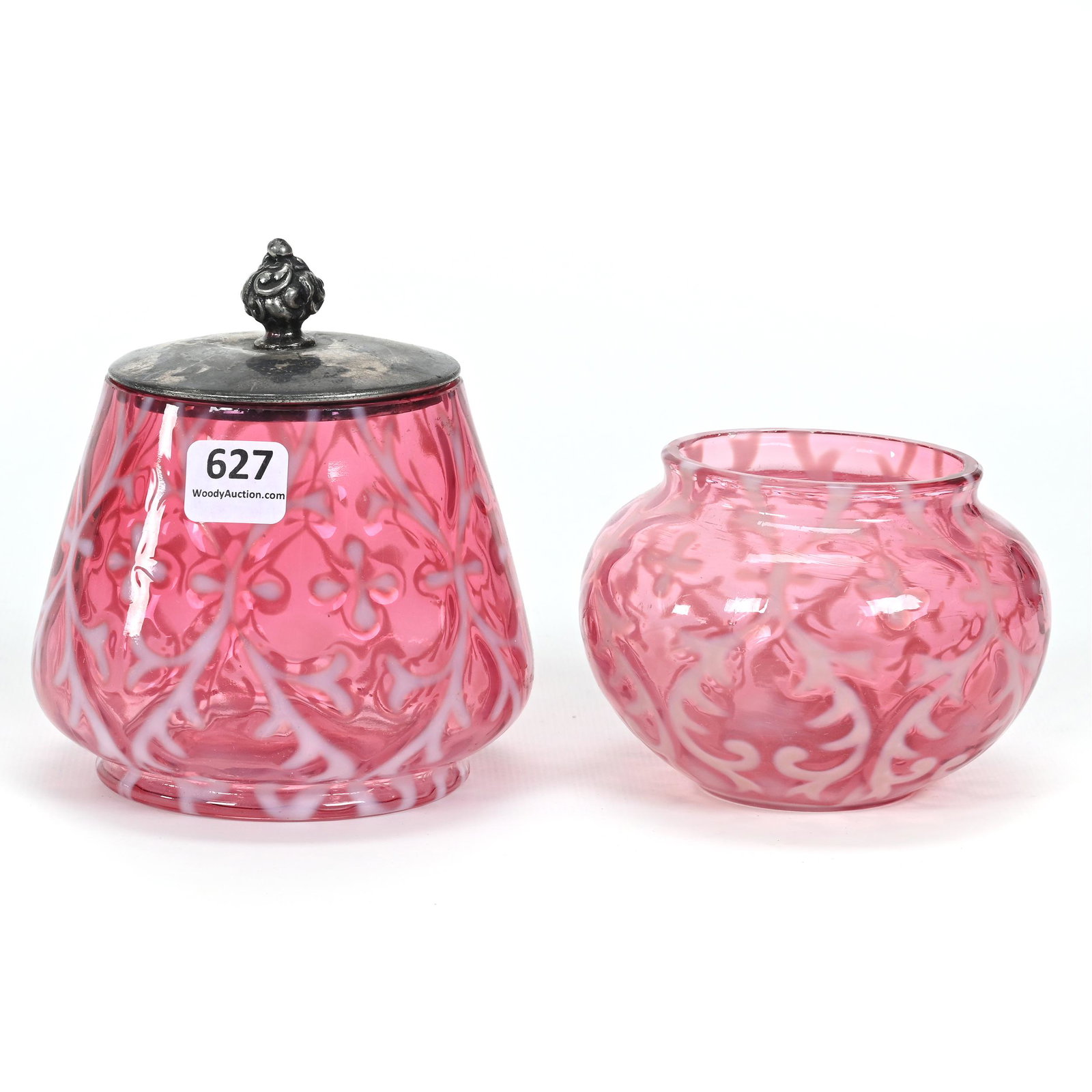 (2) Jars, Cranberry Opalescent Spanish Lace (1 of 5)