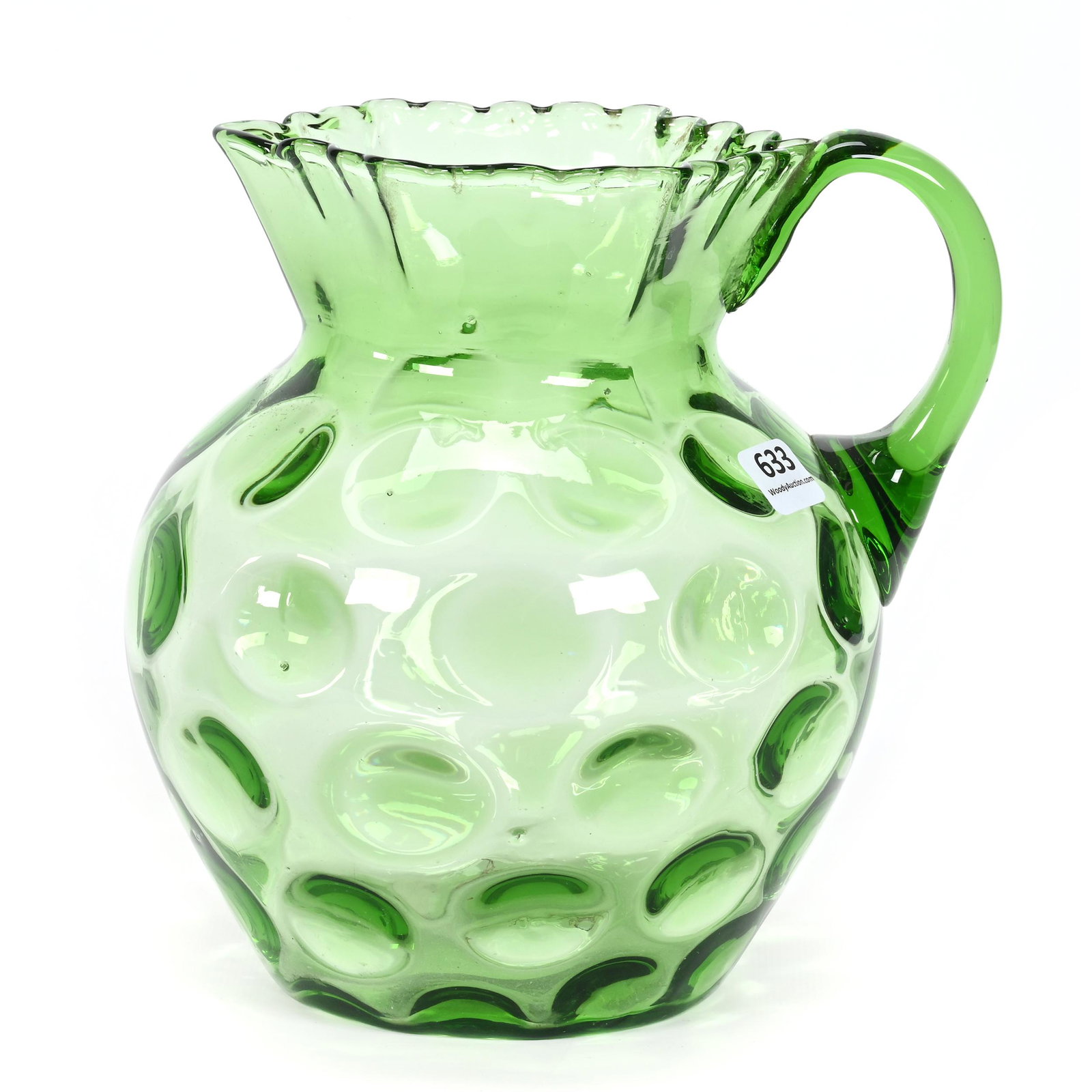 Water Pitcher, Green Coinspot Art Glass (1 of 3)