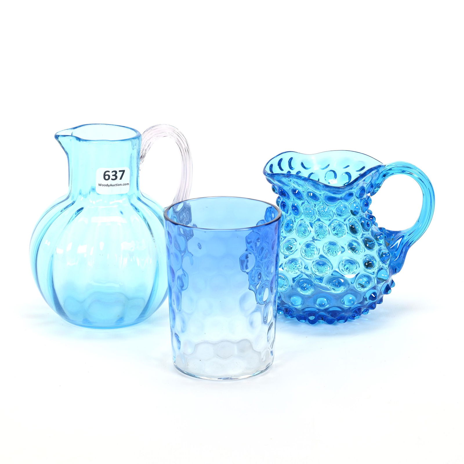 (3) Blue Art Glass Items (1 of 5)