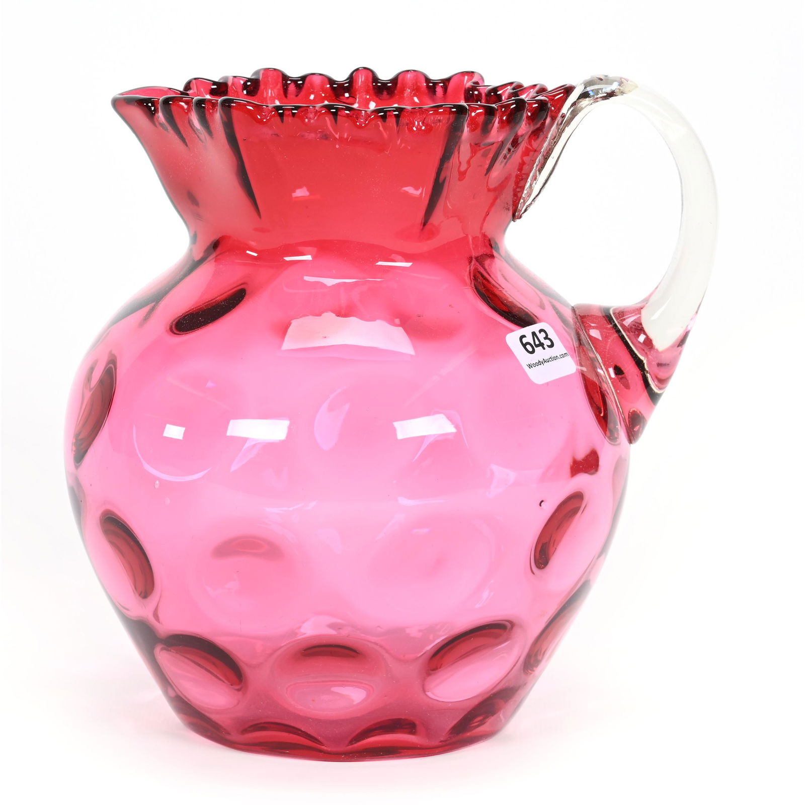 Water Pitcher, Cranberry Coinspot Art Glass (1 of 3)