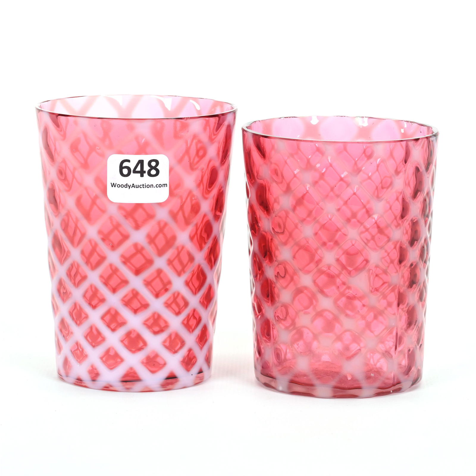 (2) Tumblers, Cranberry Opalescent Art Glass (1 of 5)