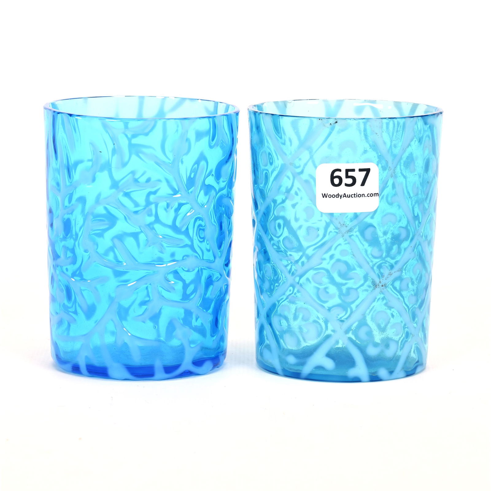 (2) Tumblers, Blue Opalescent Art Glass (1 of 4)