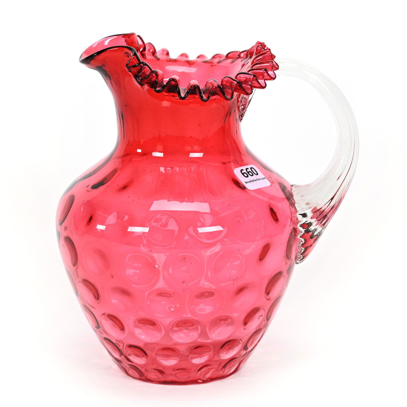 Water Pitcher, Cranberry Coinspot Art Glass (1 of 3)