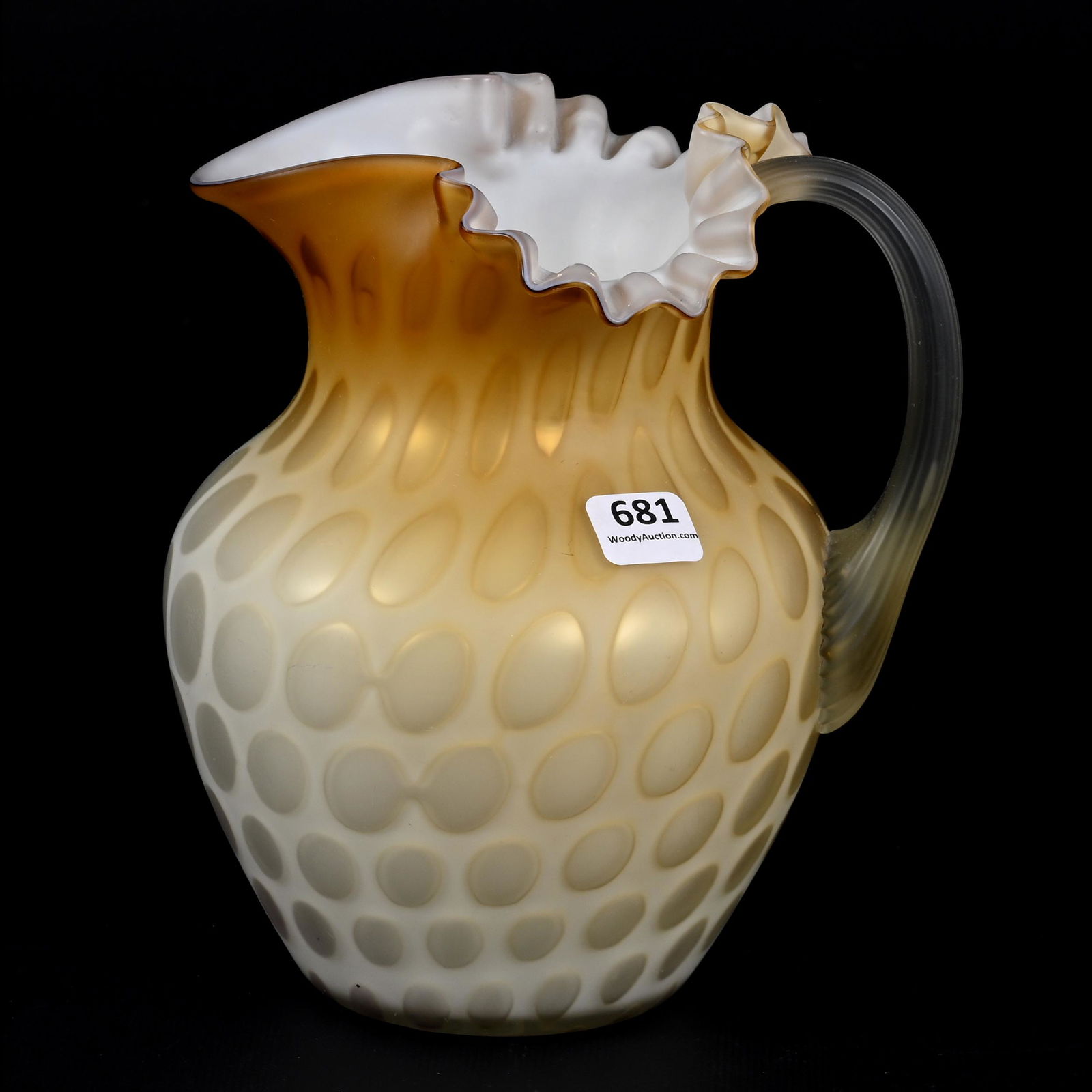 Water Pitcher, Apricot To Clear Satin Art Glass (1 of 3)