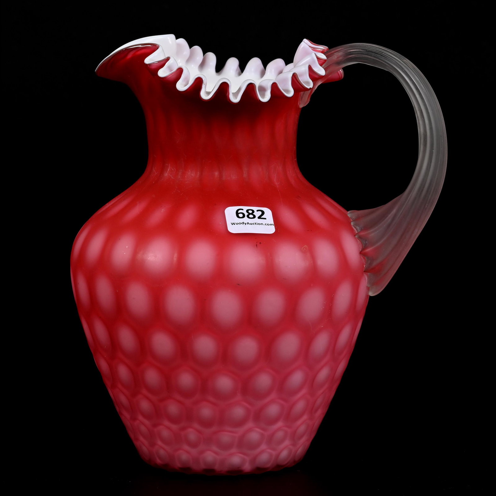 Water Pitcher, Pink Satin Cut Velvet Art Glass (1 of 3)