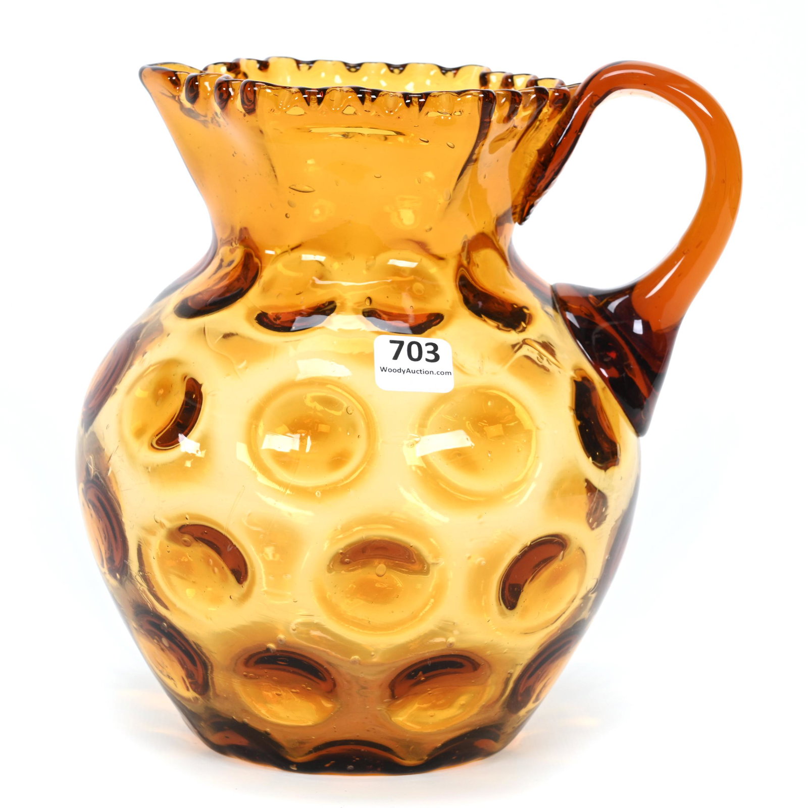 Water Pitcher, Amber Coinspot Art Glass (1 of 3)