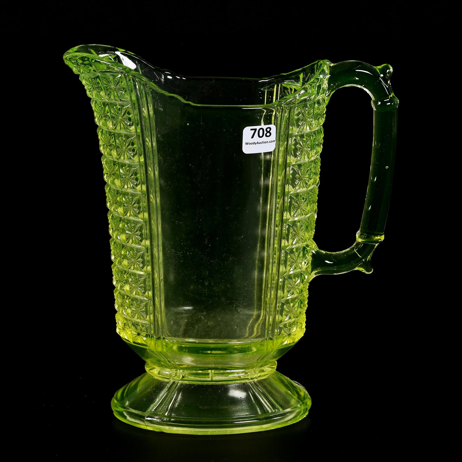 Water Pitcher, Vaseline Pattern Glass (1 of 4)