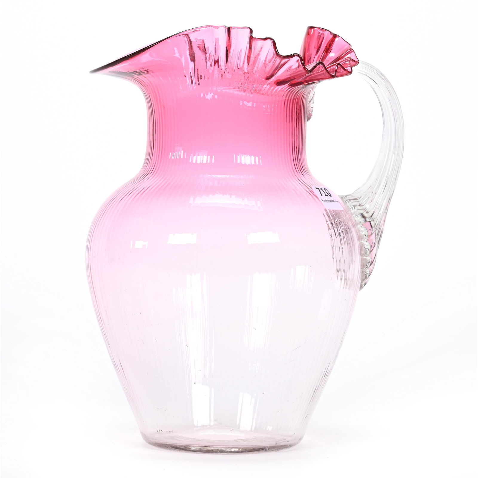 Water Pitcher, Rubina Art Glass, Thin Rib Optic (1 of 3)