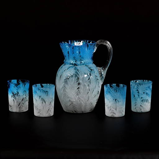 Water Set, Blue To Clear Art Glass