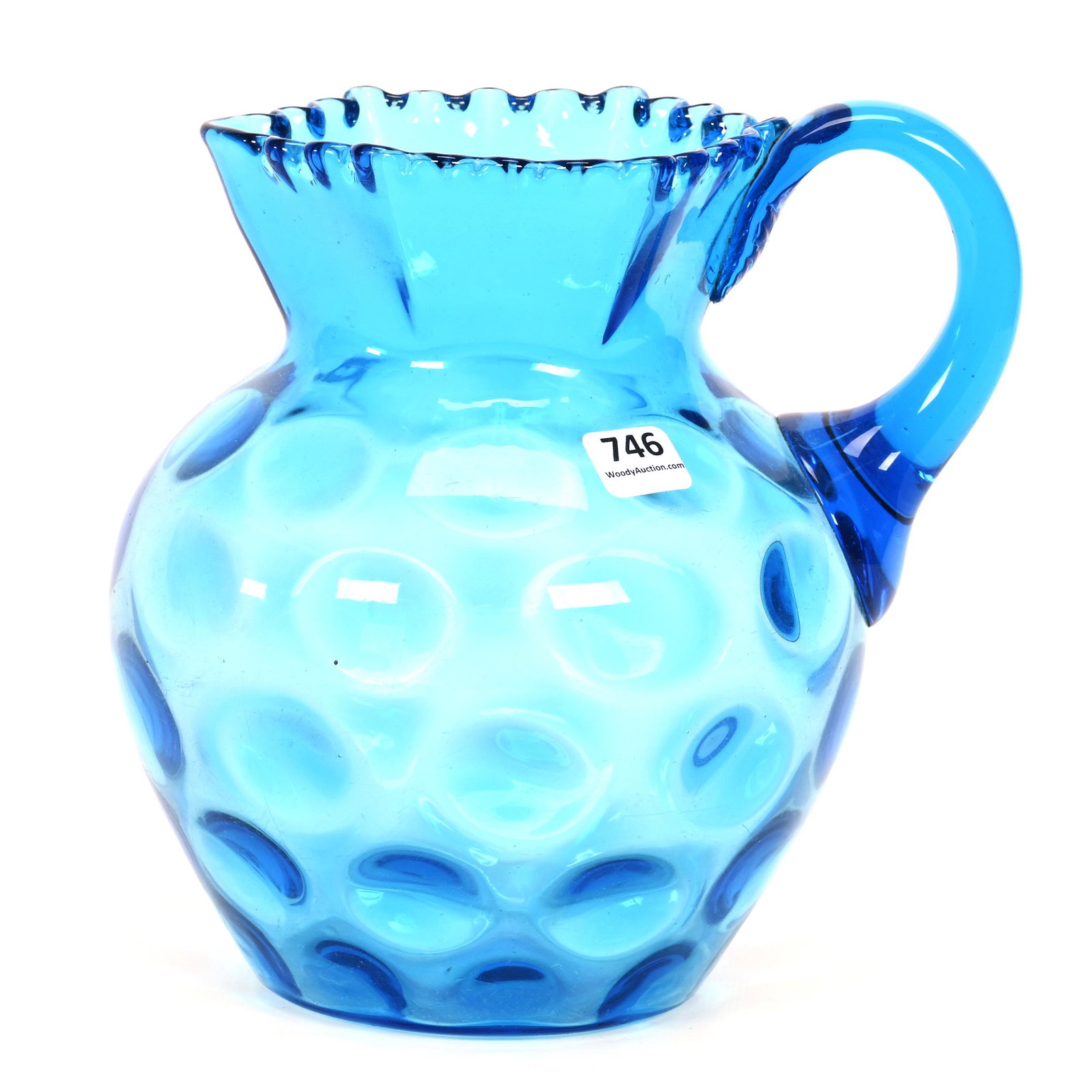 Water Pitcher, Blue Coinspot Art Glass (1 of 3)