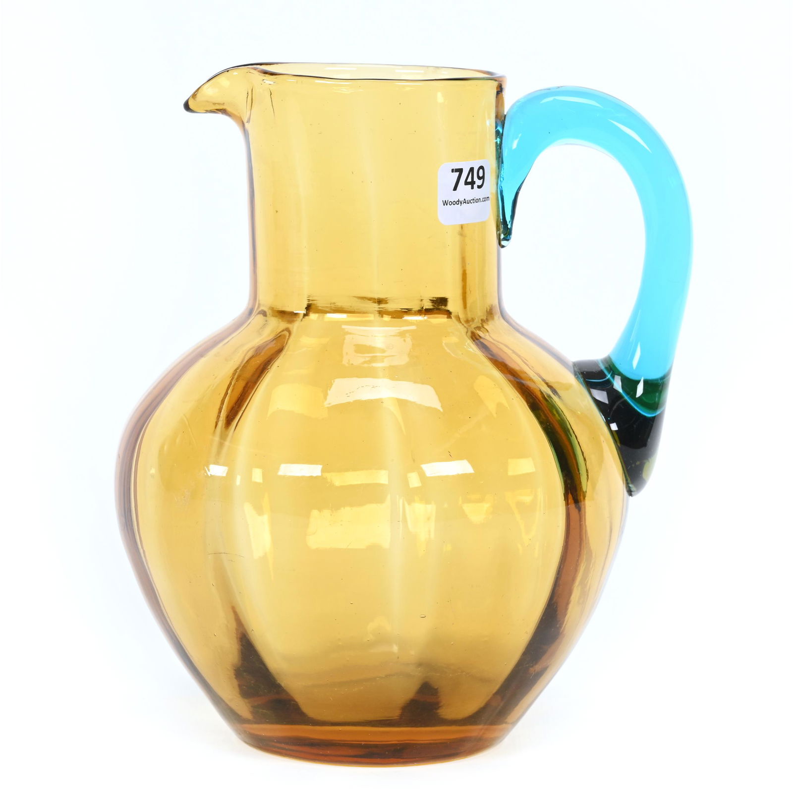 Water Pitcher, Amber Optic Rib Art Glass (1 of 3)