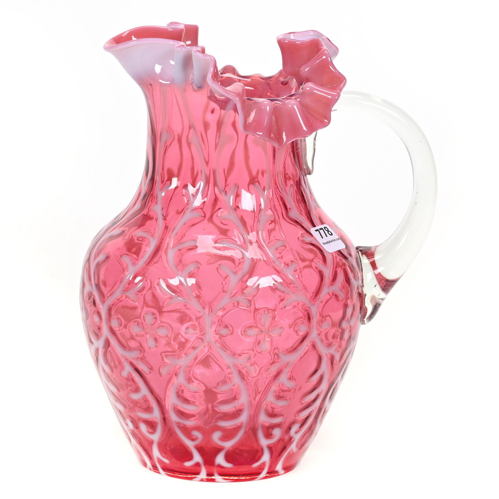 Water Pitcher, Cranberry Opalescent Art Glass (1 of 3)